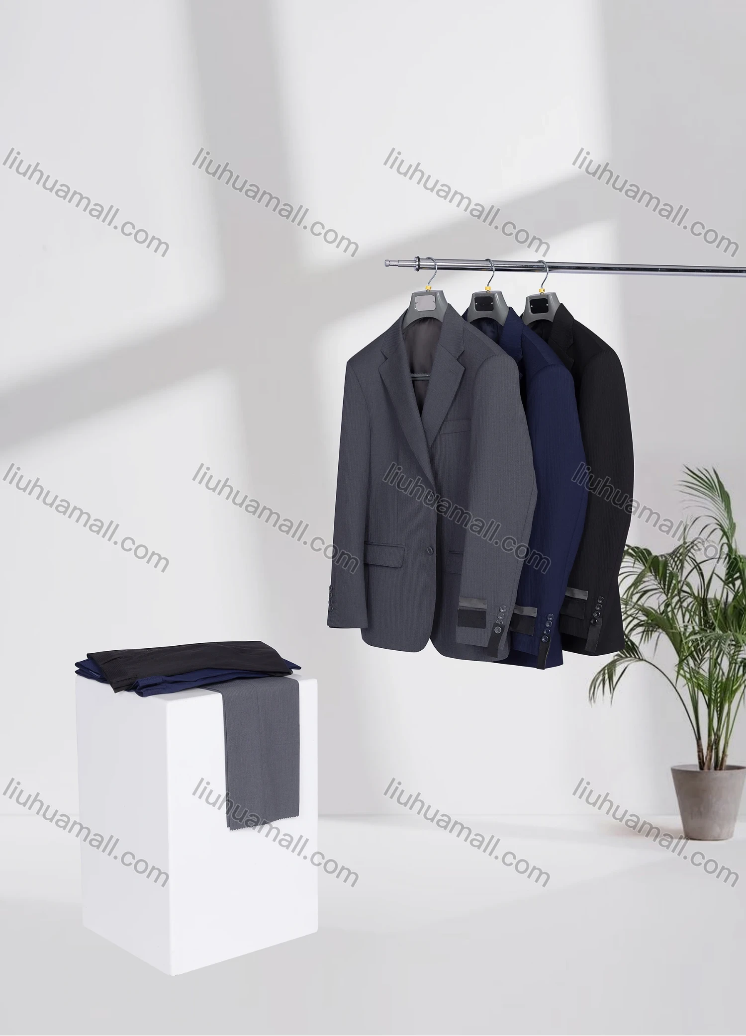 Wholesale Men's Business Lapel Single Breasted Plain Flap Pockets Blazer Jacket & Pants 2 Piece Set X7175# - Liuhuamall