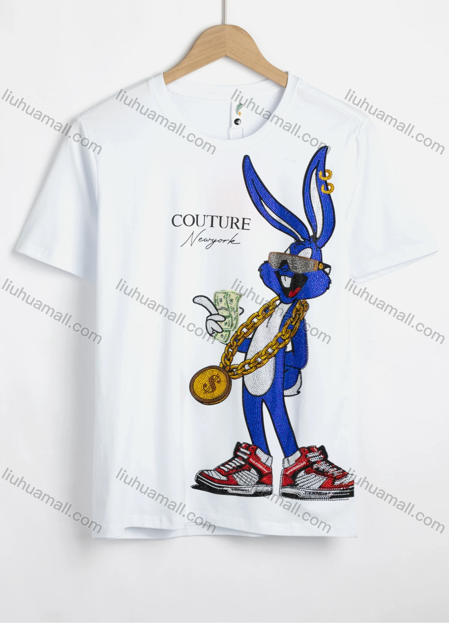 Wholesale Men's Letter Rabbit Print Round Neck Short Sleeve Casual T-Shirt 28# - Liuhuamall
