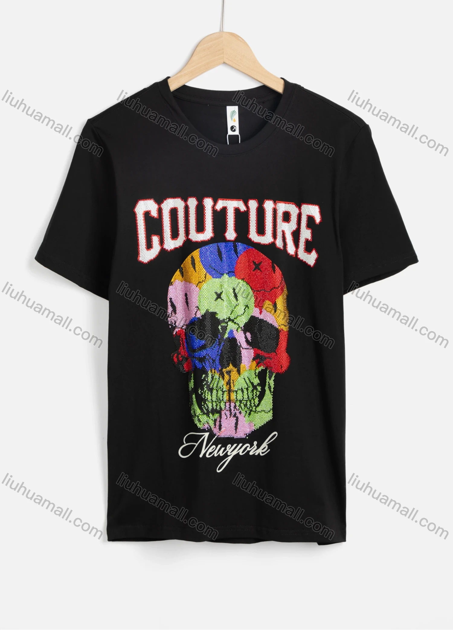 Wholesale Men's Colorful Skull Print Letter Round Neck Short Sleeve Casual T-Shirt 24# - Liuhuamall
