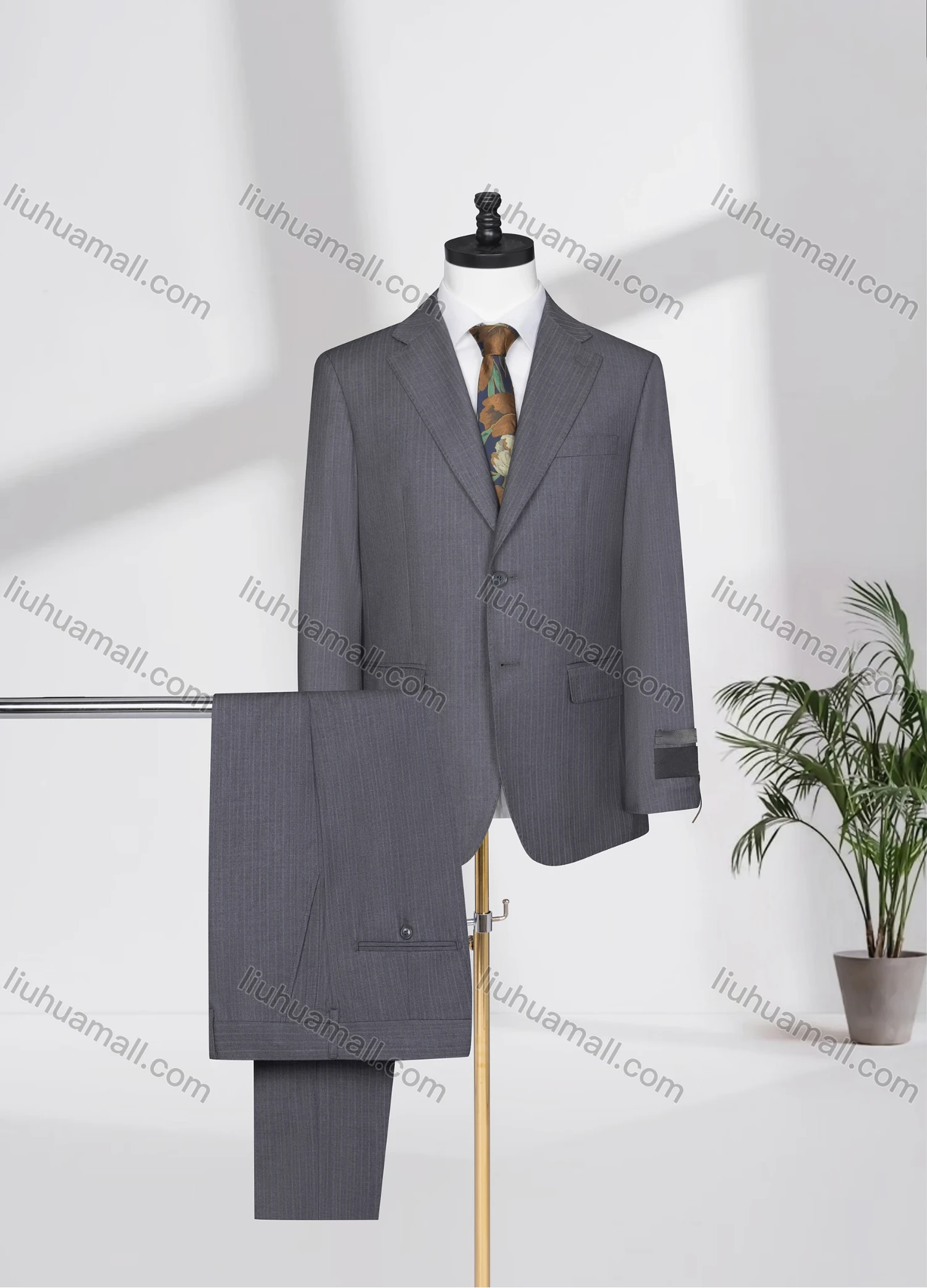 Wholesale Men's Business Lapel Single Breasted Striped Flap Pockets Blazer Jacket & Pants 2 Piece Set X8017# - Liuhuamall