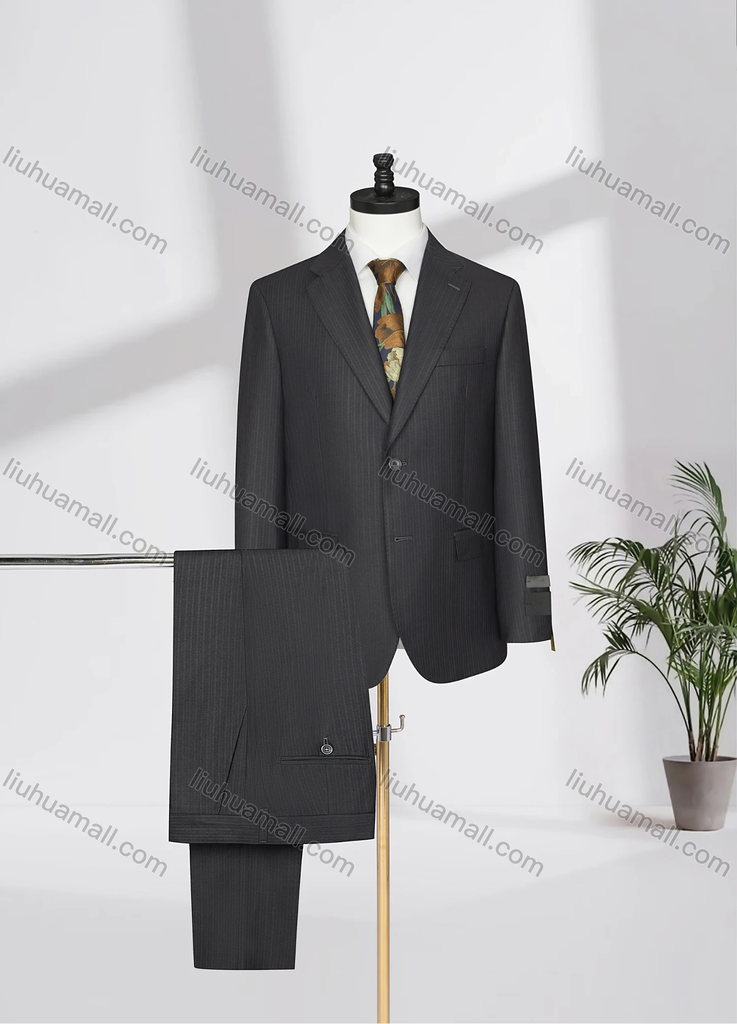 Wholesale Men's Business Lapel Single Breasted Striped Flap Pockets Blazer Jacket & Pants 2 Piece Set X8017# - Liuhuamall