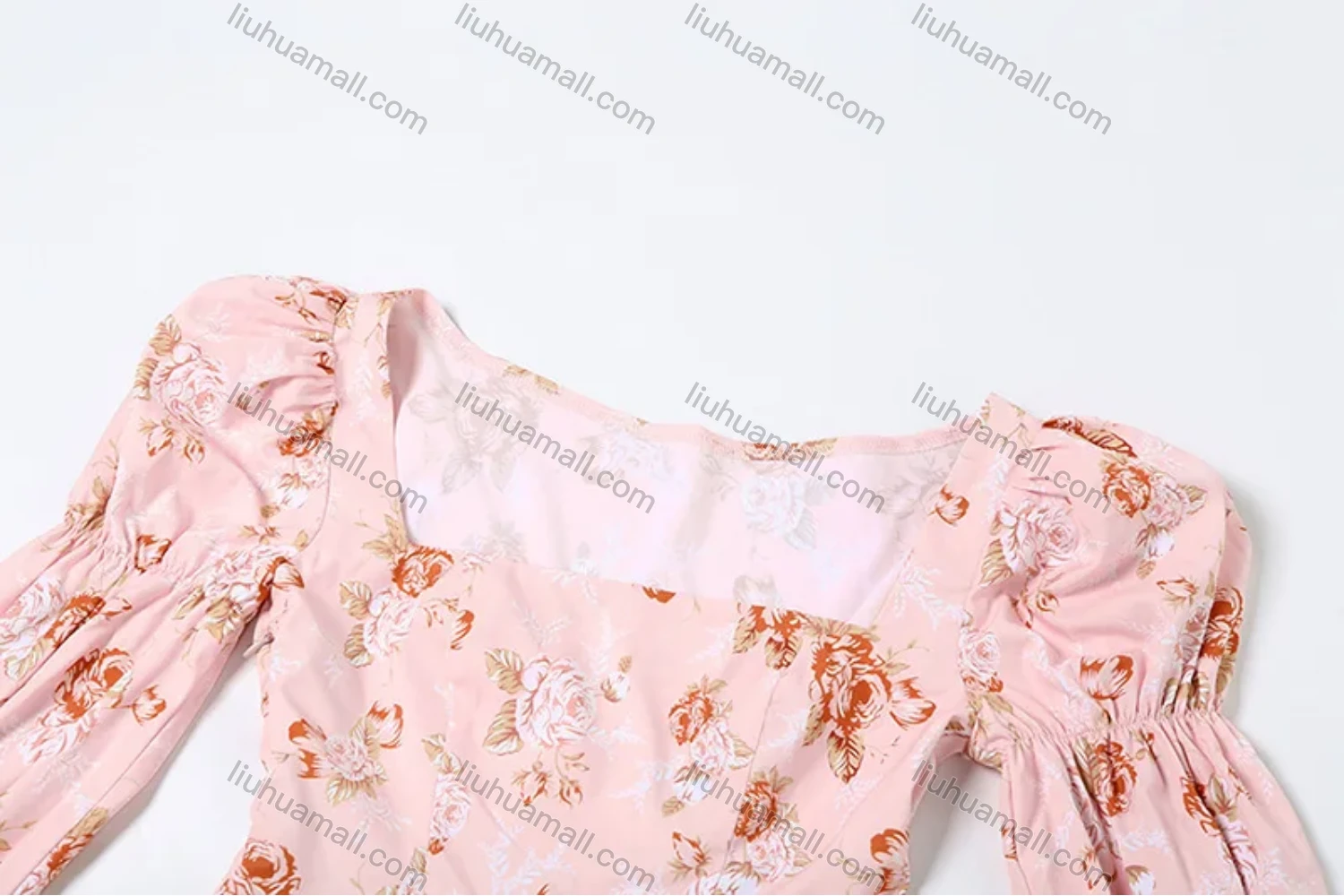 Wholesale Women's Sexy Floral Print Square Neck Low Cut Corset Long Sleeve Ruched Peplum Mini Dress - Liuhuamall