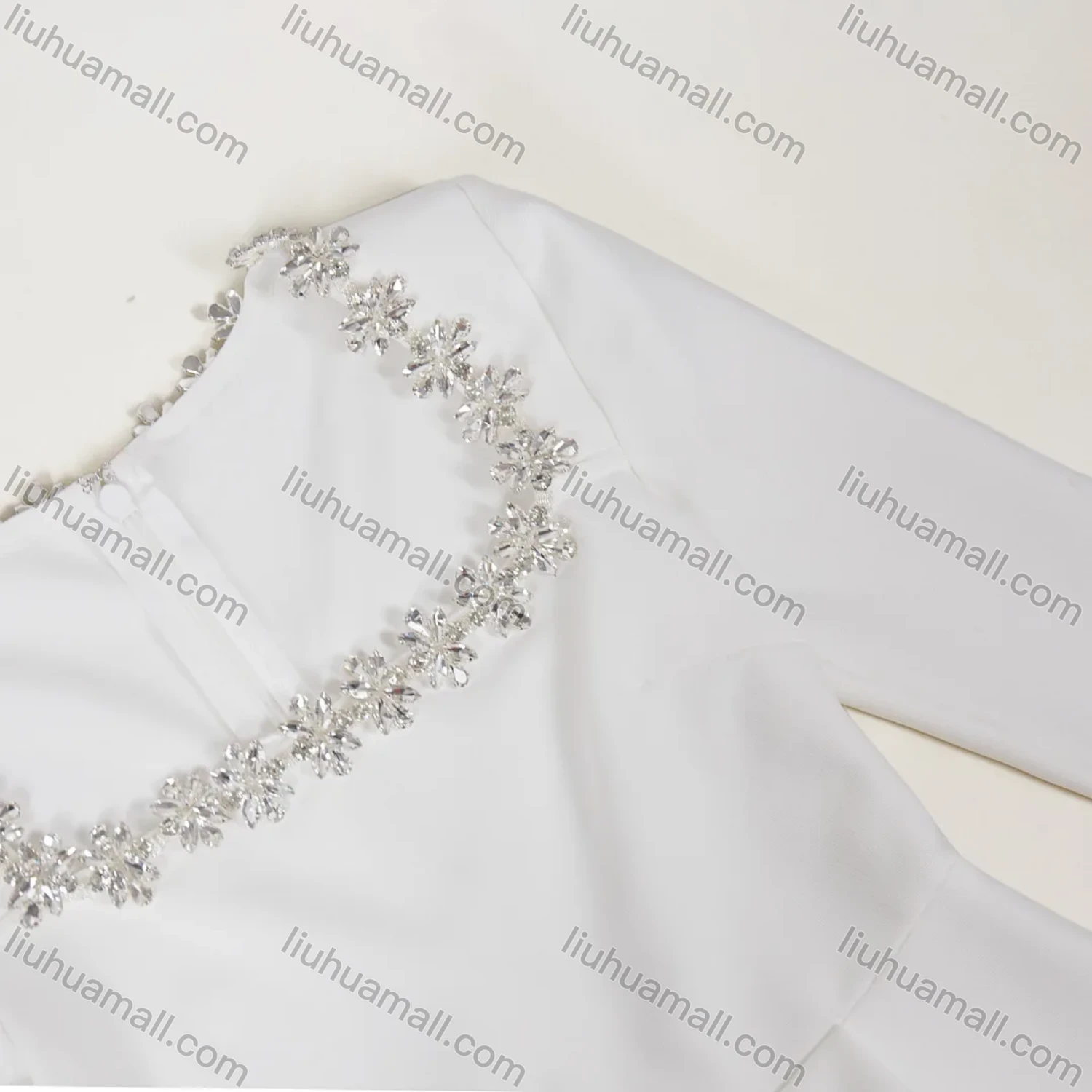 Wholesale Women's Elegant Plain Square Neck Sparkly Rhinestone Pleated Long Sleeve Cocktail Mini Dress - Liuhuamall