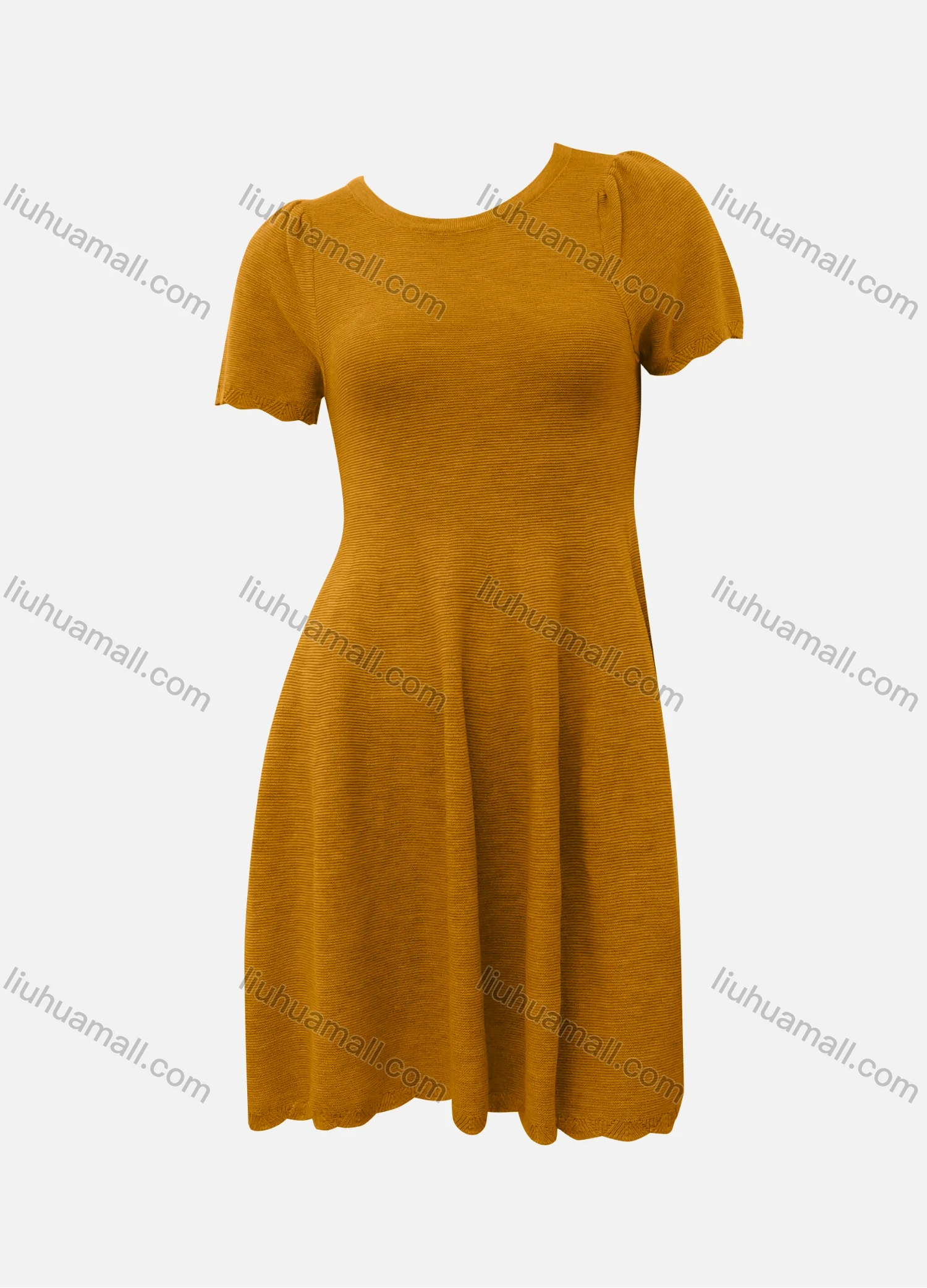 Wholesale Women's Casual Plain Crew Neck Short Sleeve Ruched High Waist Short Dress - Liuhuamall