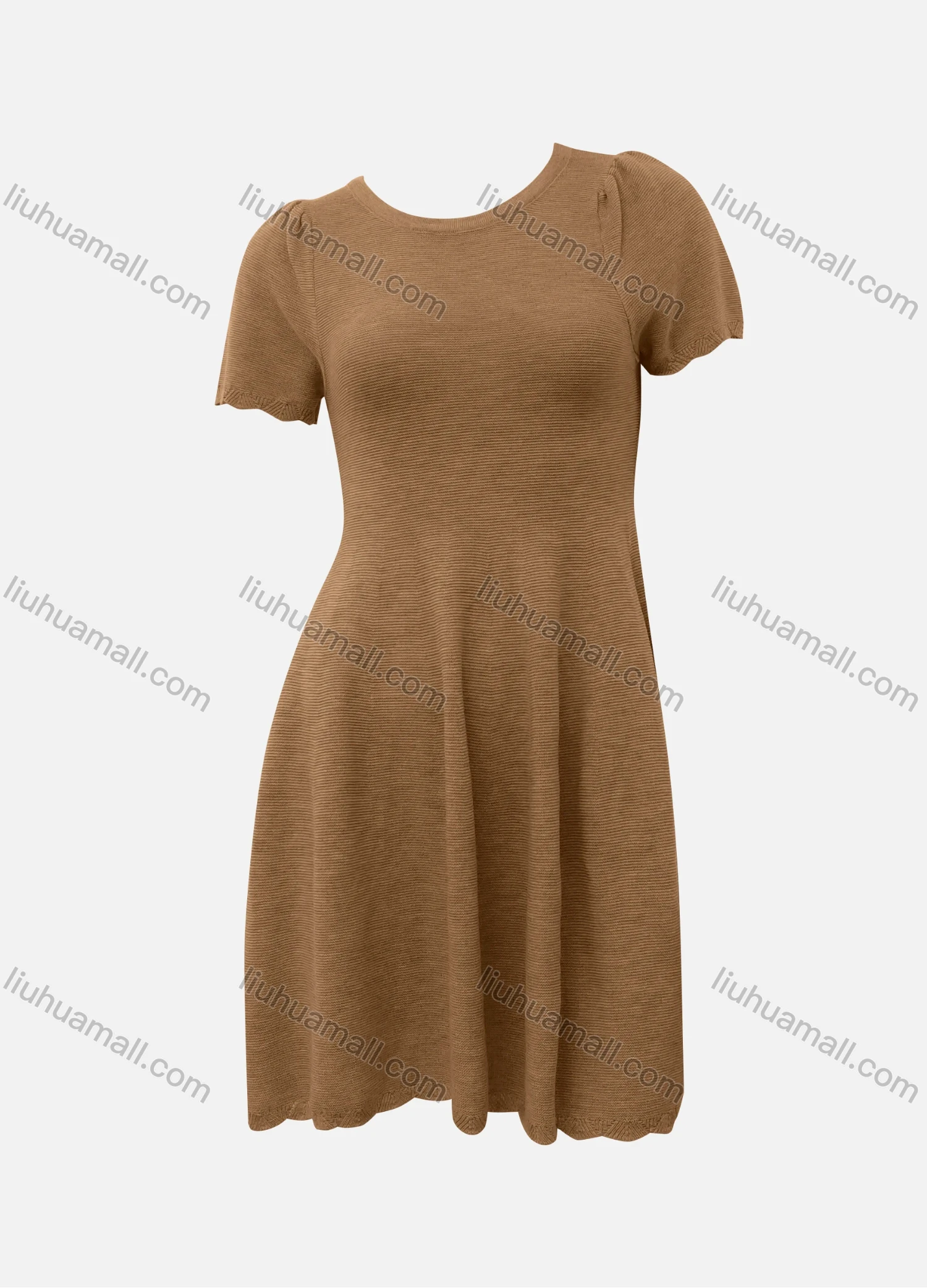 Wholesale Women's Casual Plain Crew Neck Short Sleeve Ruched High Waist Short Dress - Liuhuamall