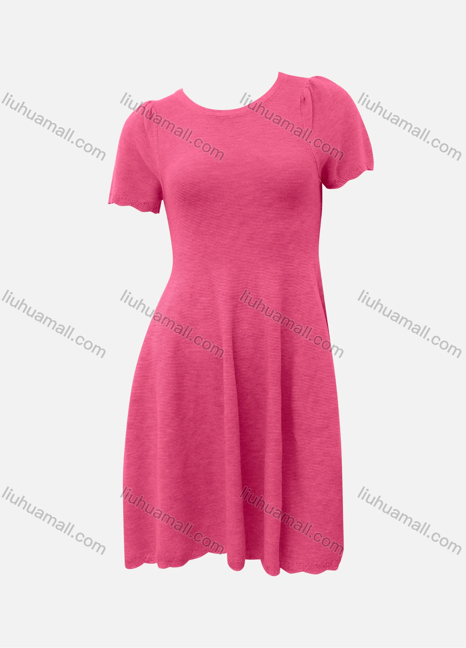 Wholesale Women's Casual Plain Crew Neck Short Sleeve Ruched High Waist Short Dress - Liuhuamall