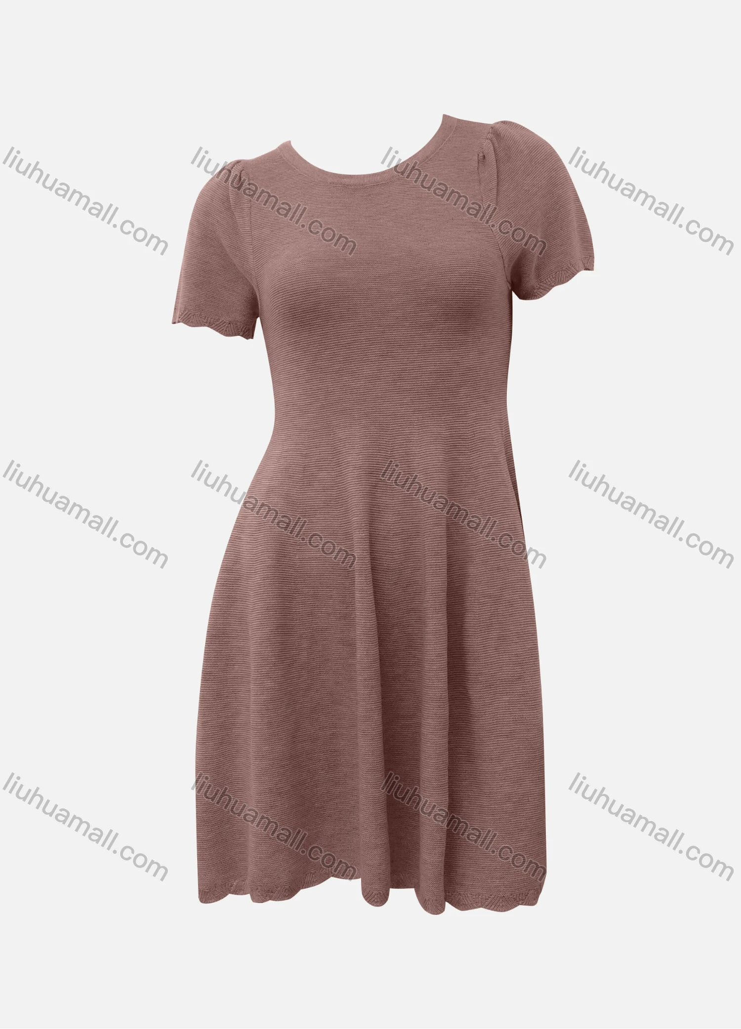 Wholesale Women's Casual Plain Crew Neck Short Sleeve Ruched High Waist Short Dress - Liuhuamall