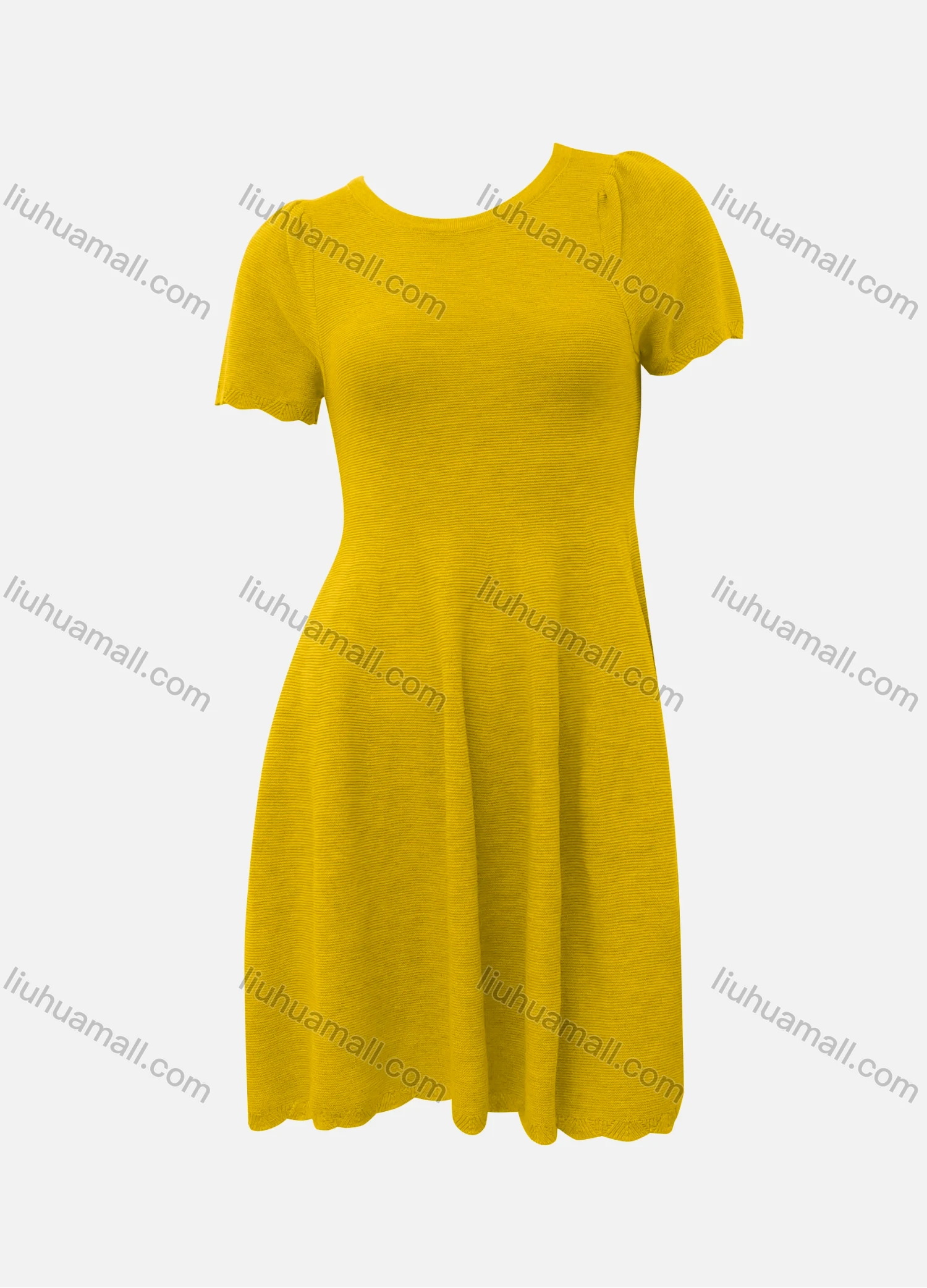 Wholesale Women's Casual Plain Crew Neck Short Sleeve Ruched High Waist Short Dress - Liuhuamall