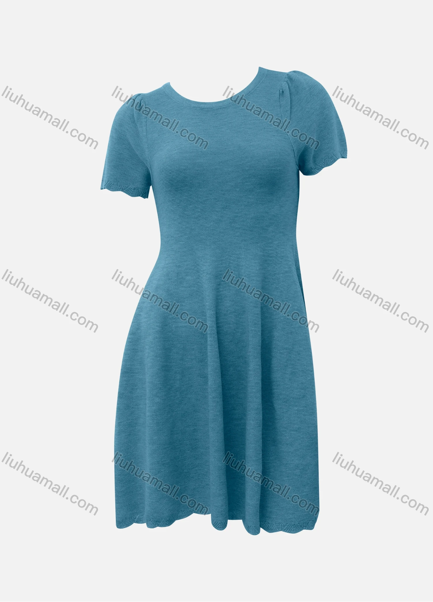 Wholesale Women's Casual Plain Crew Neck Short Sleeve Ruched High Waist Short Dress - Liuhuamall
