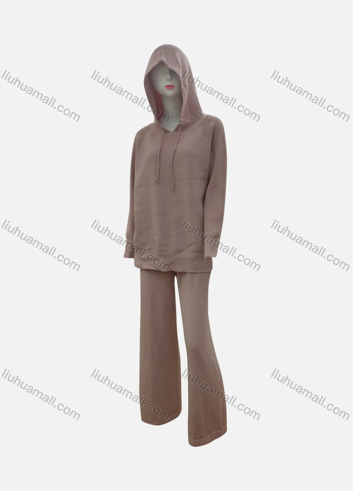 Wholesale Women's Casual Plain Drawstring Long Sleeve Hoodies & Pants 2-Piece Set - Liuhuamall