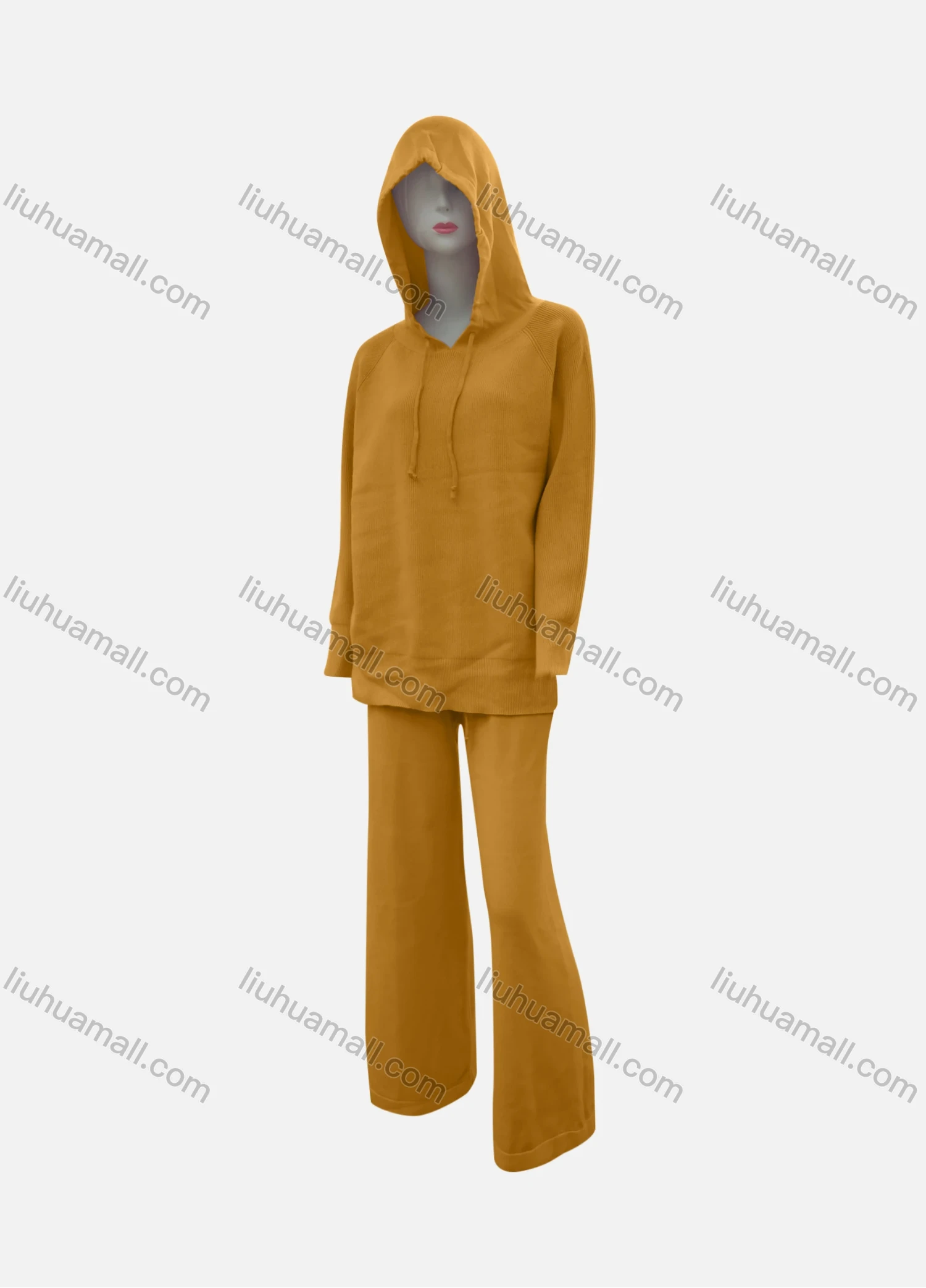 Wholesale Women's Casual Plain Drawstring Long Sleeve Hoodies & Pants 2-Piece Set - Liuhuamall