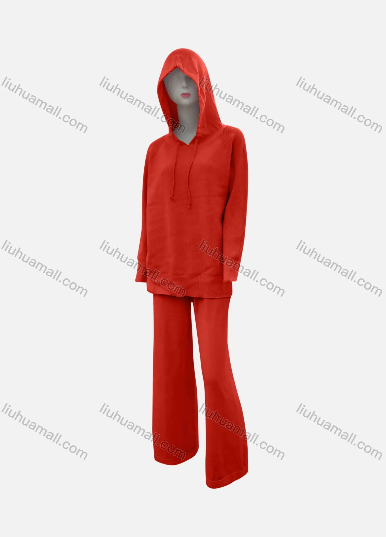 Wholesale Women's Casual Plain Drawstring Long Sleeve Hoodies & Pants 2-Piece Set - Liuhuamall