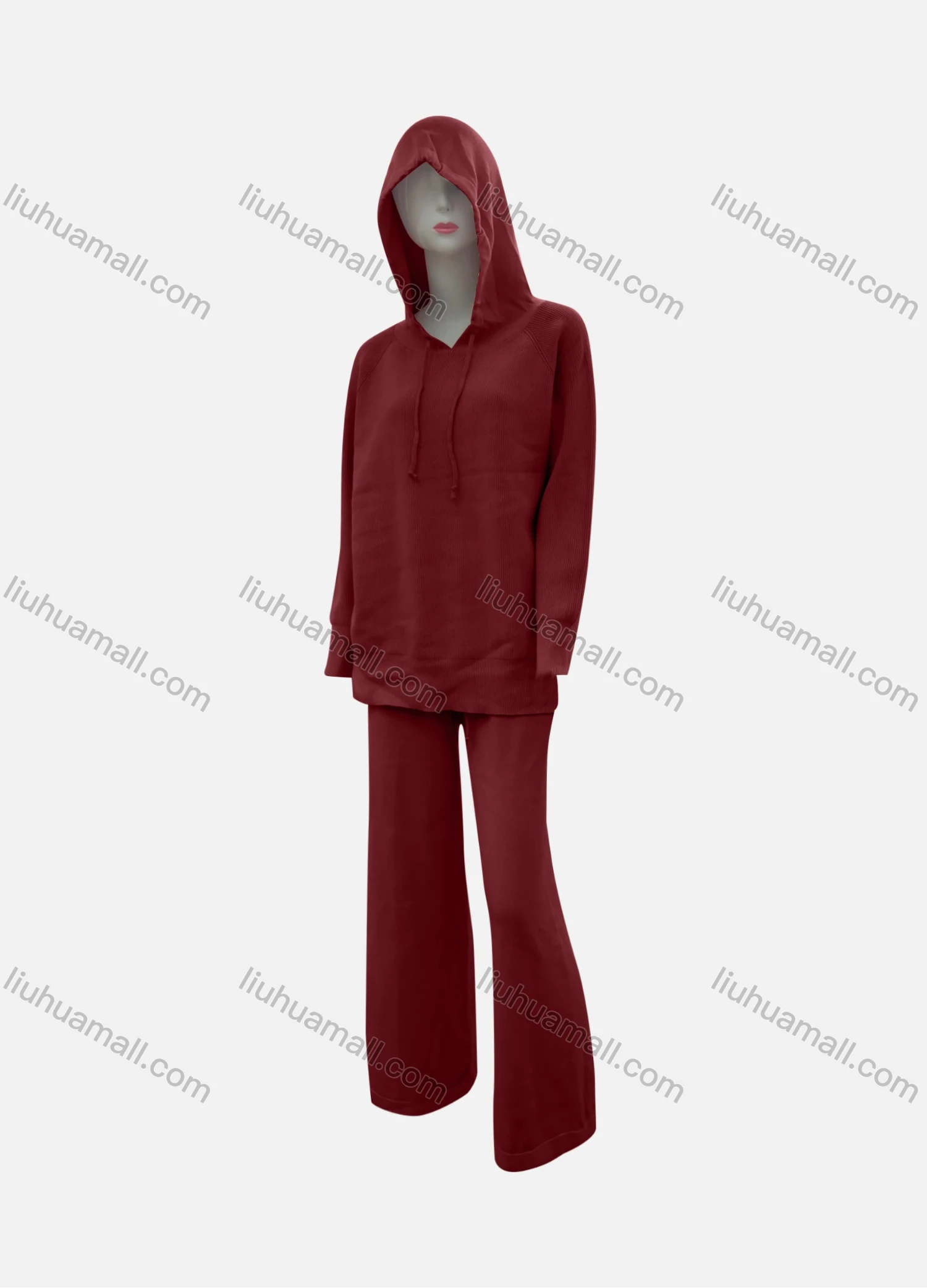 Wholesale Women's Casual Plain Drawstring Long Sleeve Hoodies & Pants 2-Piece Set - Liuhuamall