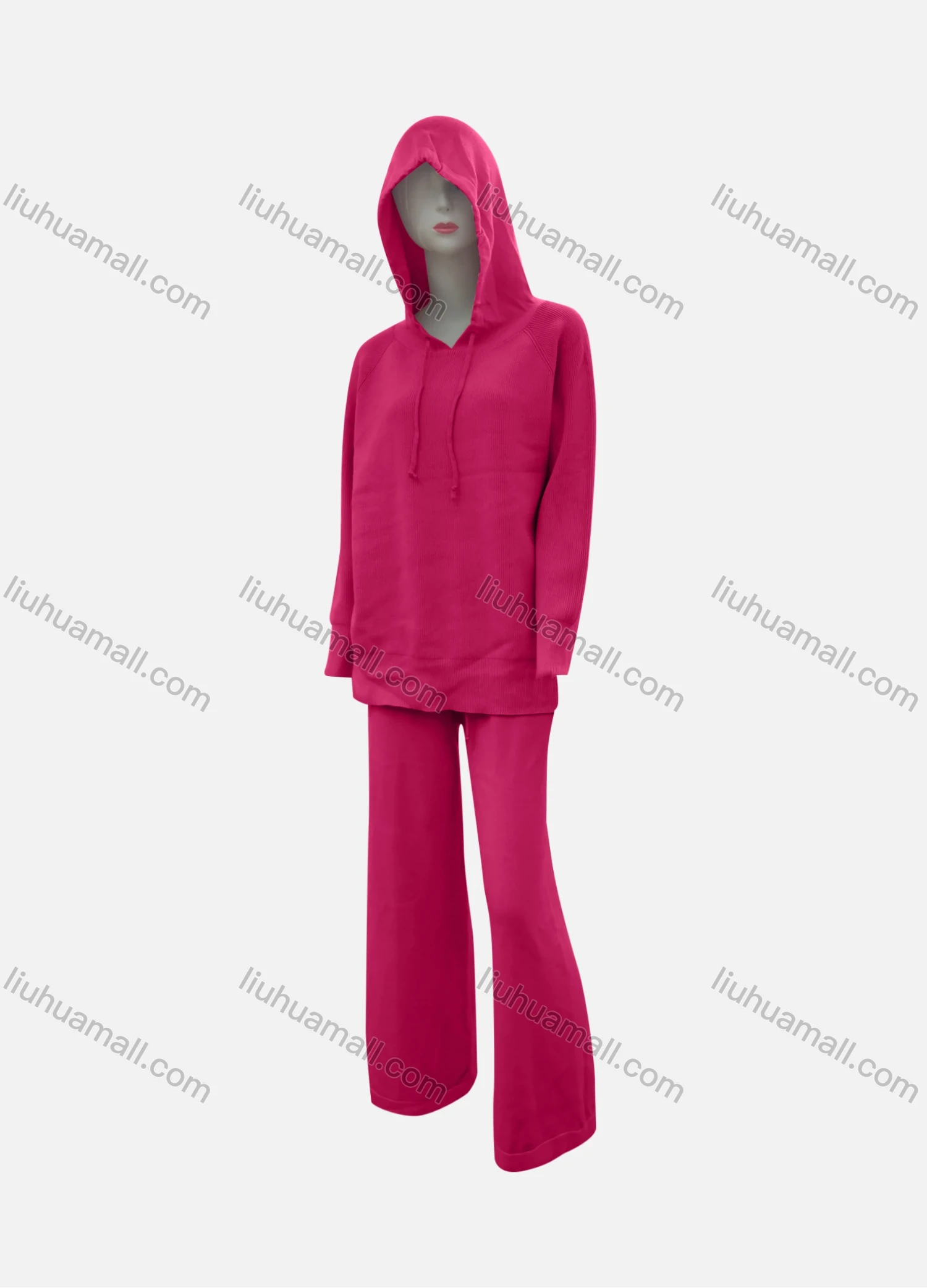 Wholesale Women's Casual Plain Drawstring Long Sleeve Hoodies & Pants 2-Piece Set - Liuhuamall