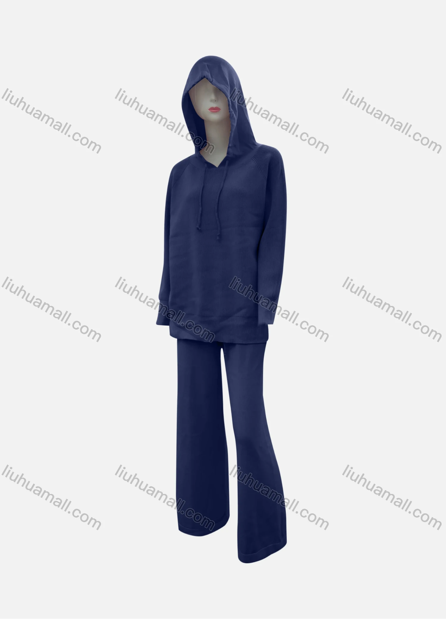 Wholesale Women's Casual Plain Drawstring Long Sleeve Hoodies & Pants 2-Piece Set - Liuhuamall