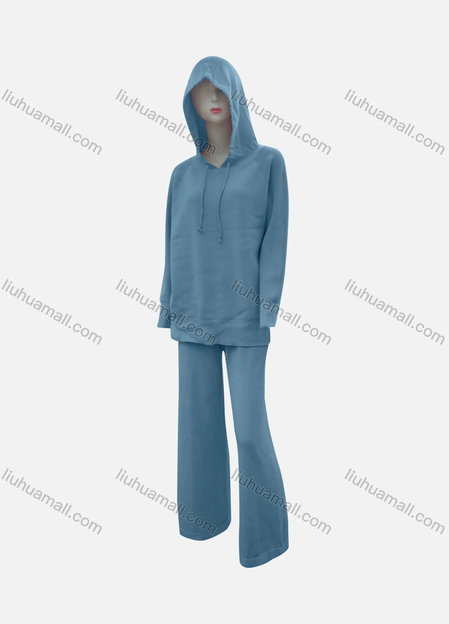 Wholesale Women's Casual Plain Drawstring Long Sleeve Hoodies & Pants 2-Piece Set - Liuhuamall