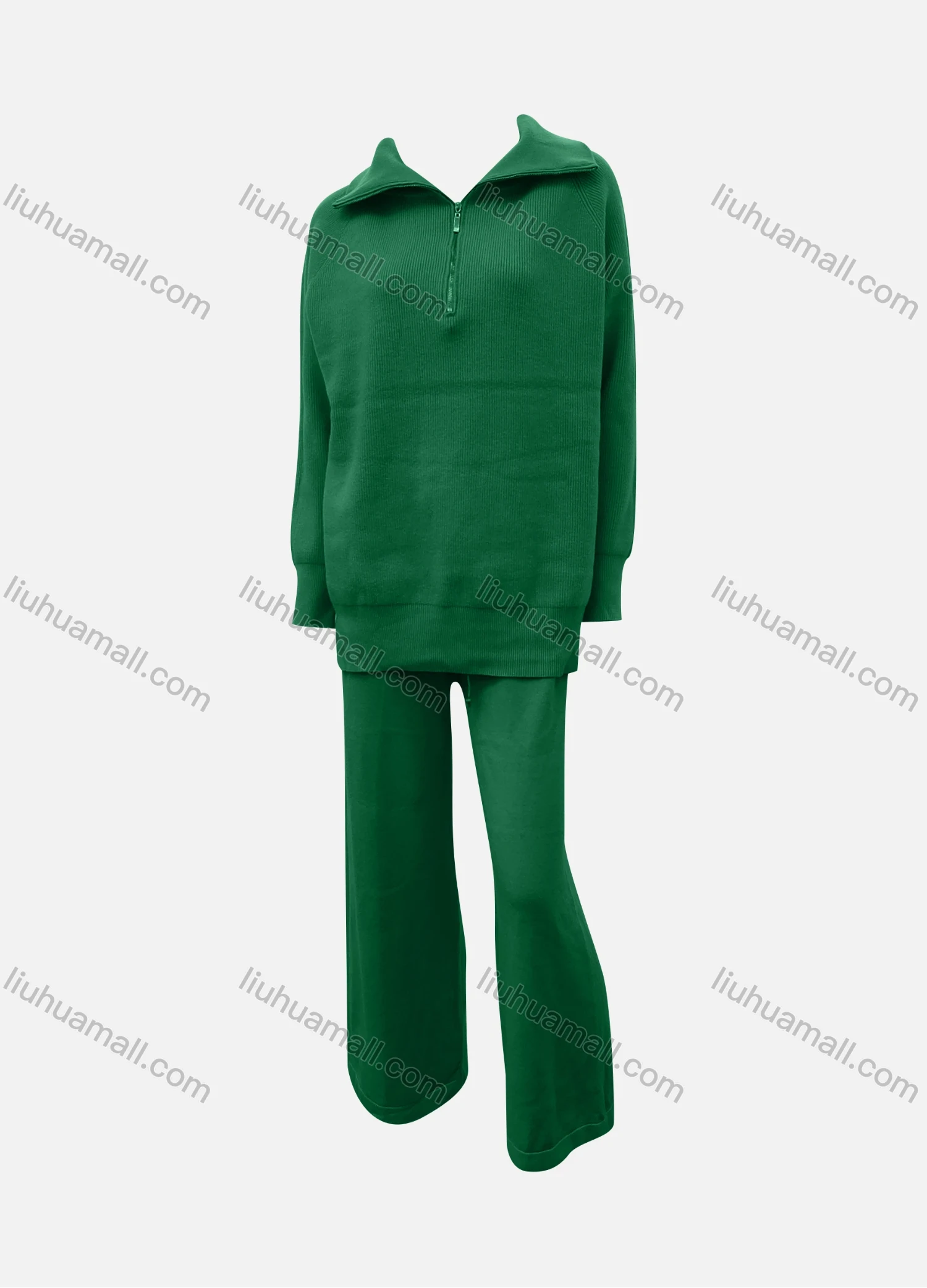 Wholesale Women's Casual Plain Quarter Zip Pullover Sweatshirt & Pants 2-Piece Set - Liuhuamall