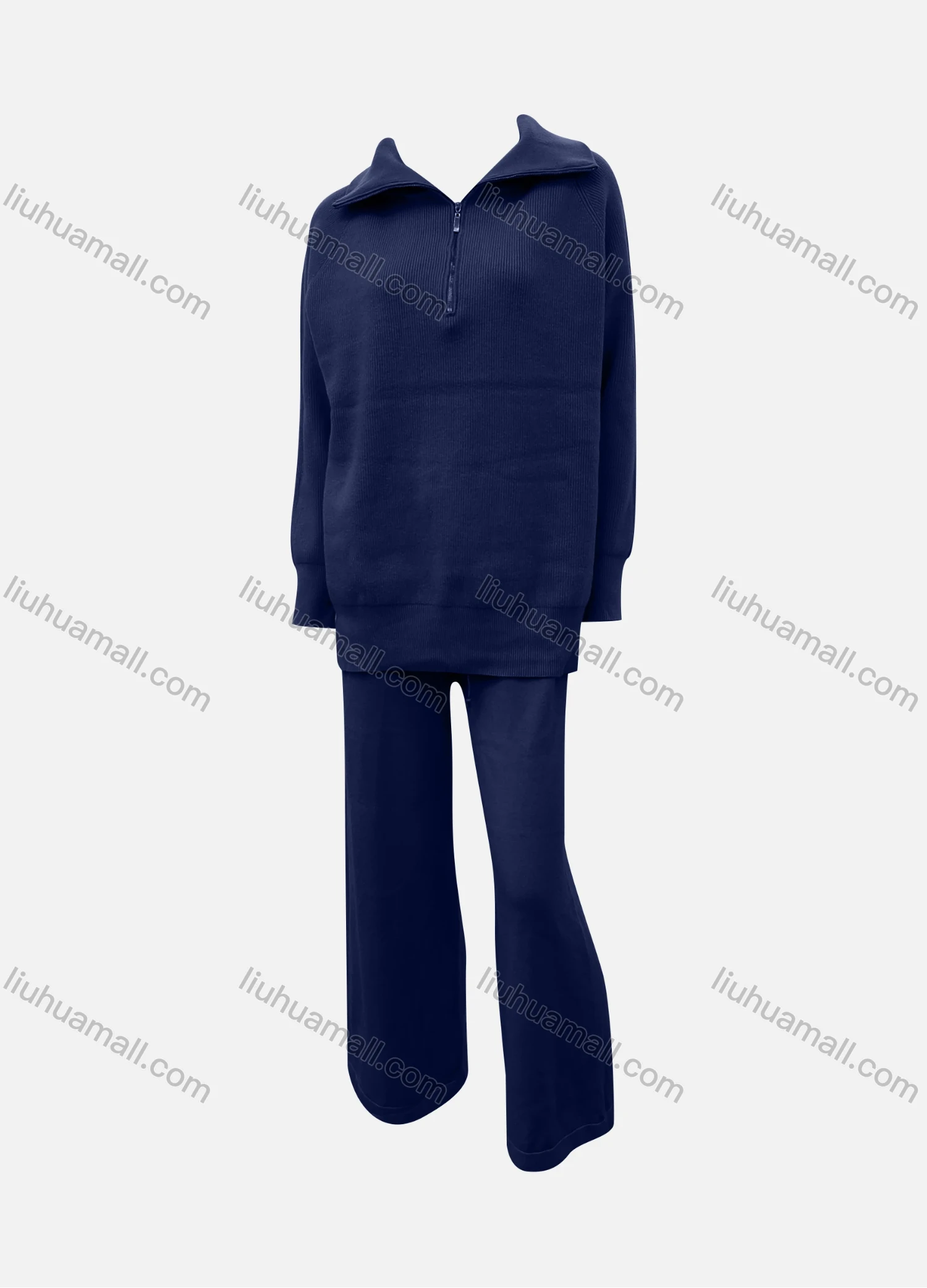 Wholesale Women's Casual Plain Quarter Zip Pullover Sweatshirt & Pants 2-Piece Set - Liuhuamall