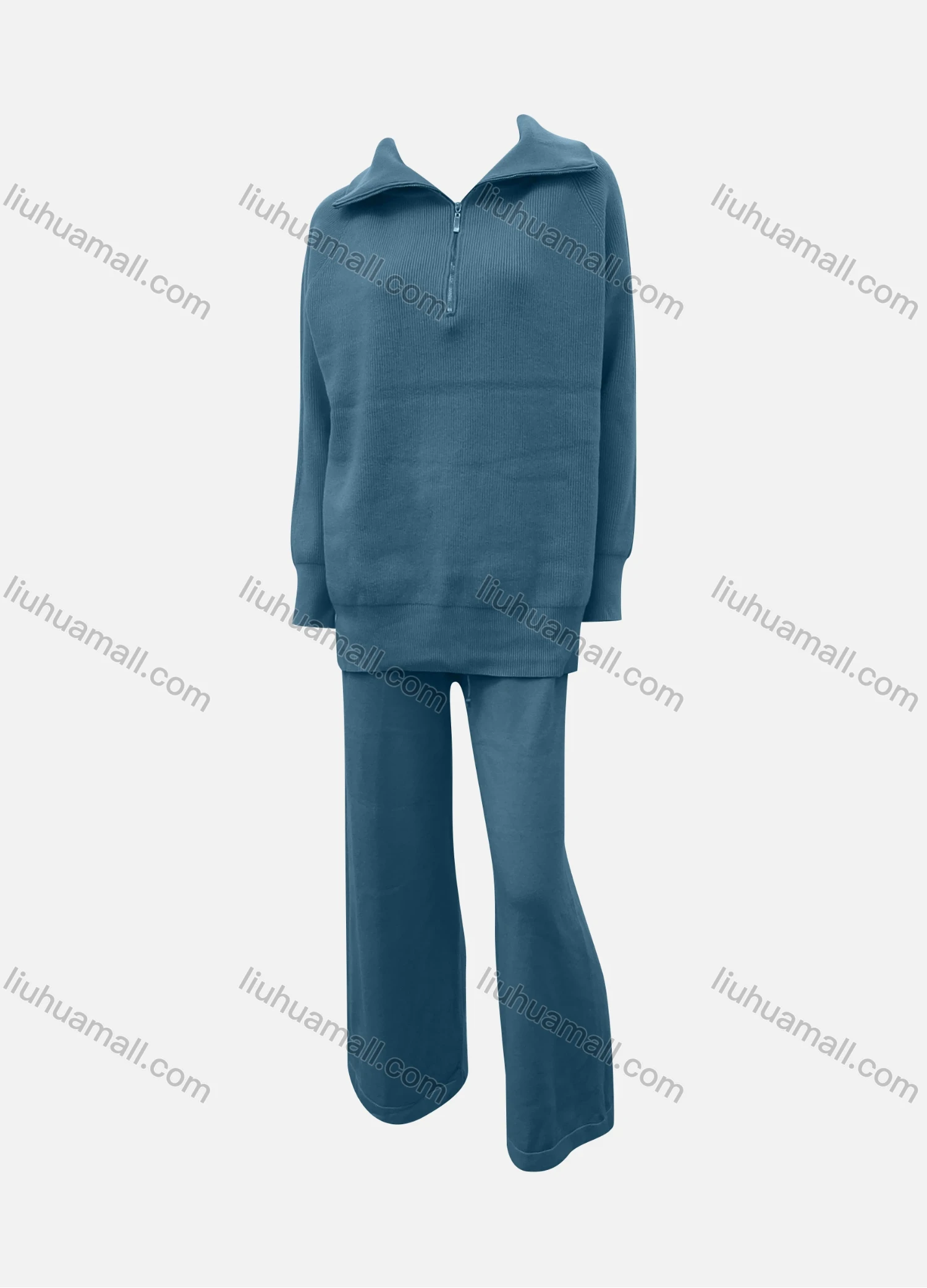 Wholesale Women's Casual Plain Quarter Zip Pullover Sweatshirt & Pants 2-Piece Set - Liuhuamall