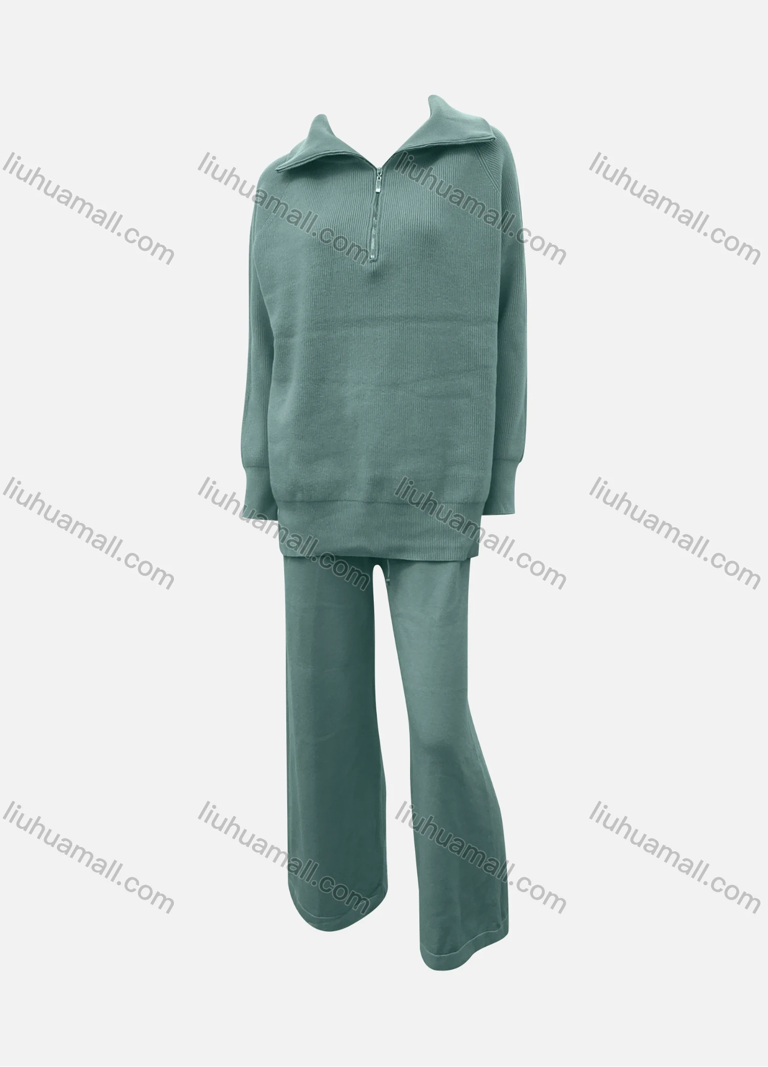 Wholesale Women's Casual Plain Quarter Zip Pullover Sweatshirt & Pants 2-Piece Set - Liuhuamall