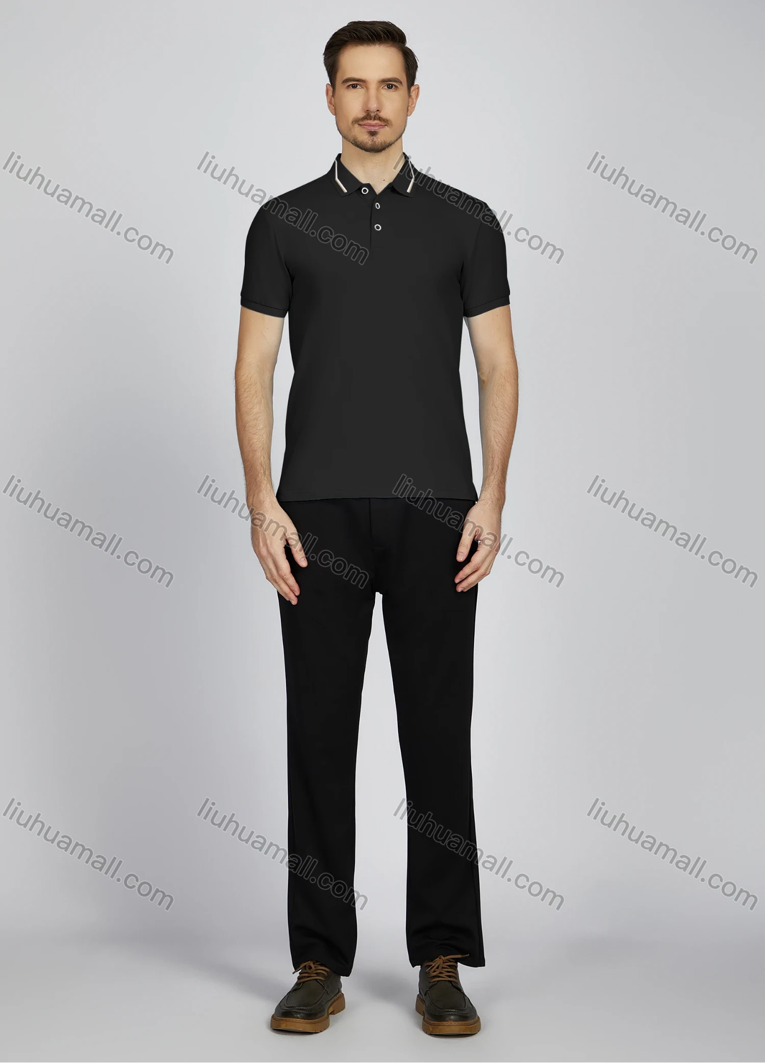 Wholesale Men's Casual Plain Short Sleeve Split Side Polo Shirt LF009# - Liuhuamall