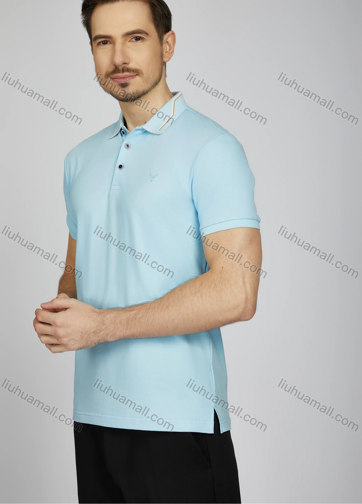 Wholesale Men's Casual Plain Short Sleeve Split Side Polo Shirt LF009# - Liuhuamall