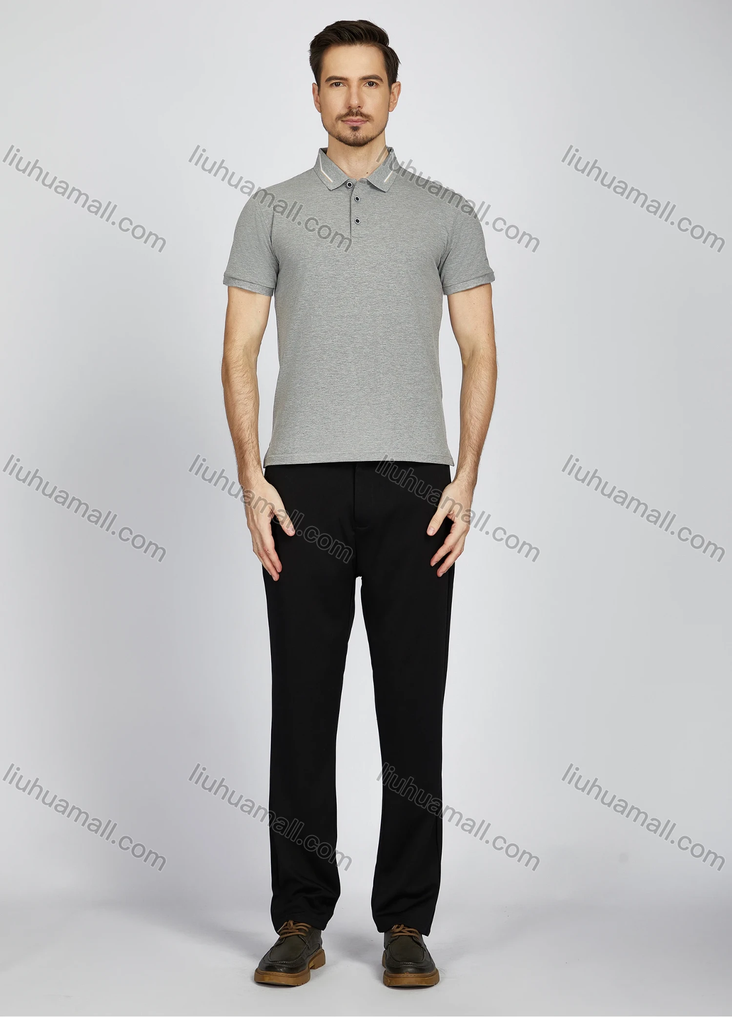 Wholesale Men's Casual Plain Short Sleeve Split Side Polo Shirt LF009# - Liuhuamall