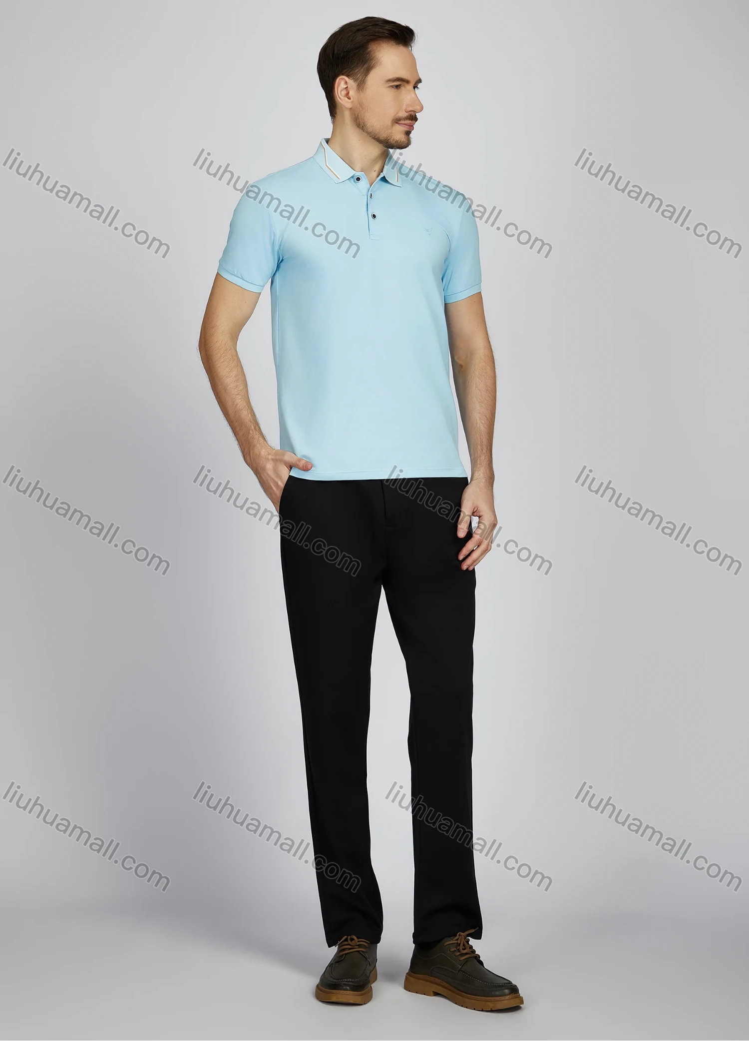 Wholesale Men's Casual Plain Short Sleeve Split Side Polo Shirt LF009# - Liuhuamall