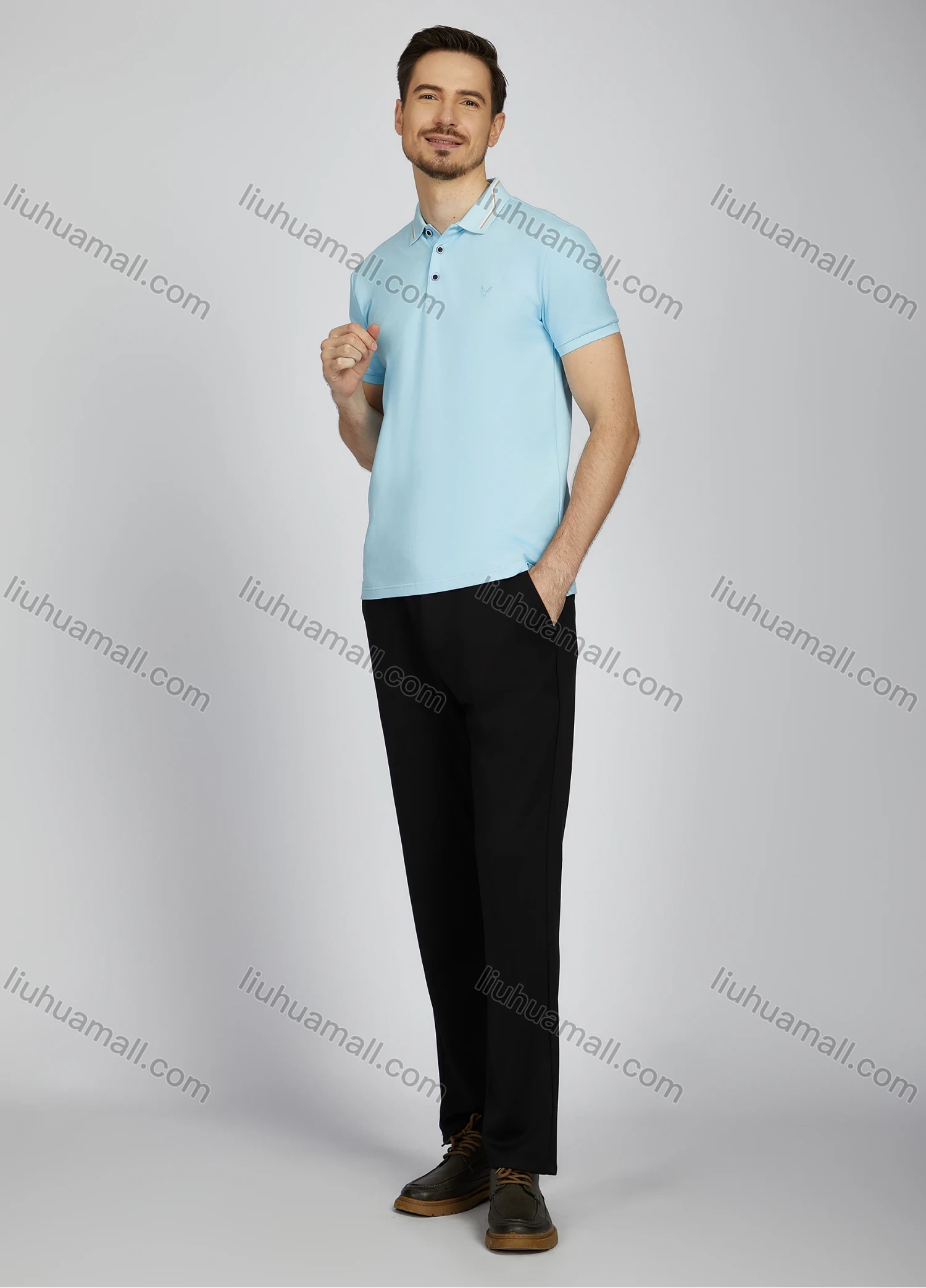 Wholesale Men's Casual Plain Short Sleeve Split Side Polo Shirt LF009# - Liuhuamall