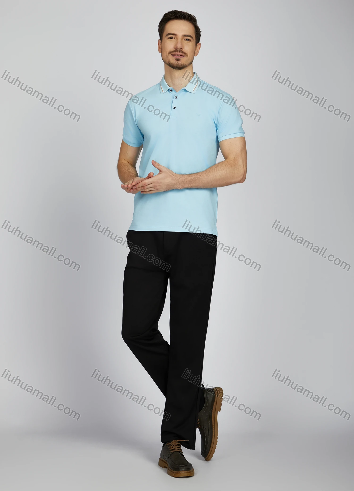 Wholesale Men's Casual Plain Short Sleeve Split Side Polo Shirt LF009# - Liuhuamall