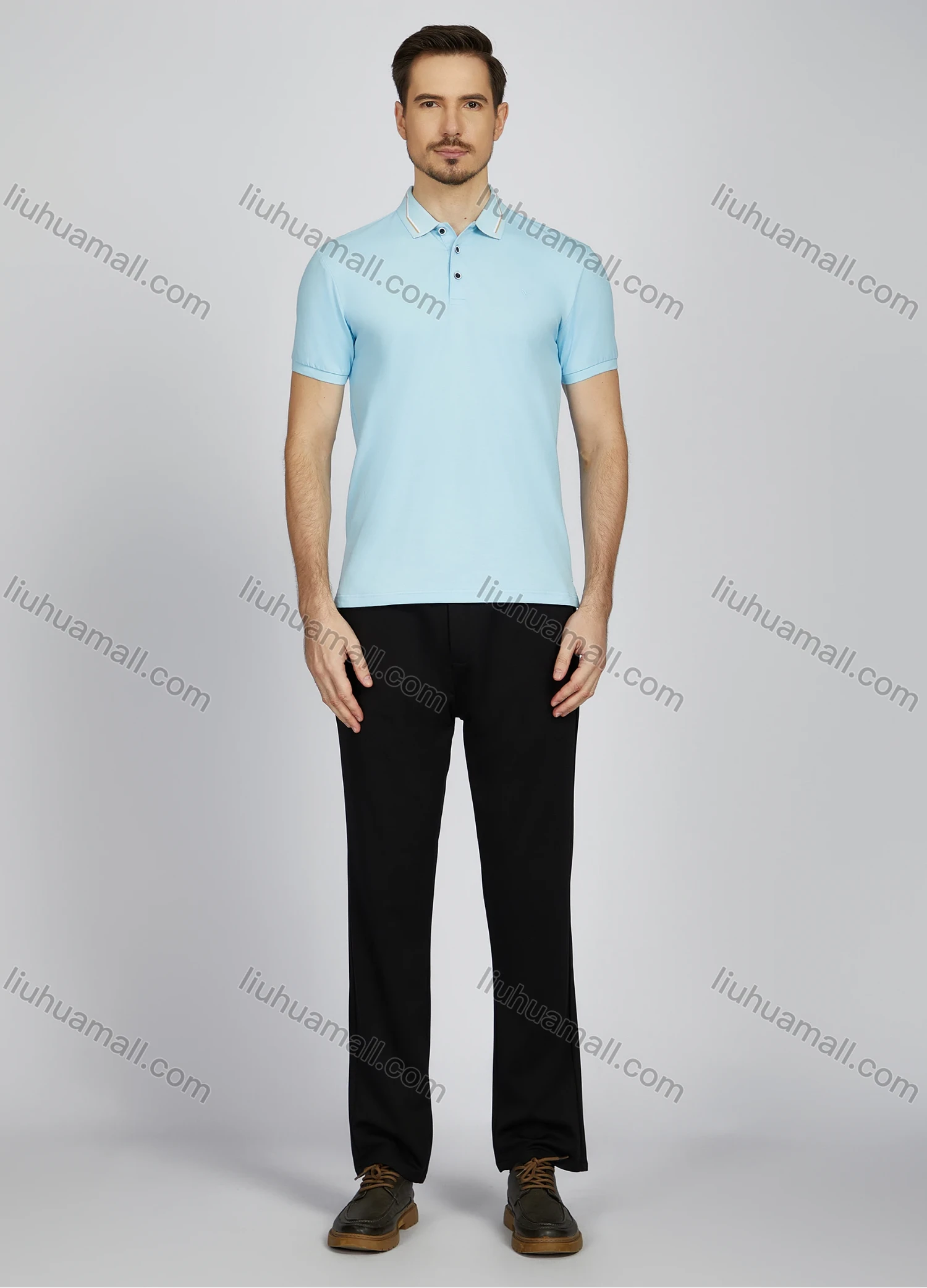 Wholesale Men's Casual Plain Short Sleeve Split Side Polo Shirt LF009# - Liuhuamall