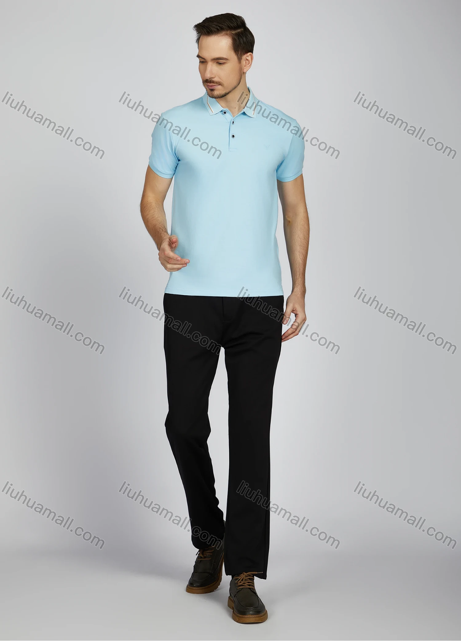 Wholesale Men's Casual Plain Short Sleeve Split Side Polo Shirt LF009# - Liuhuamall