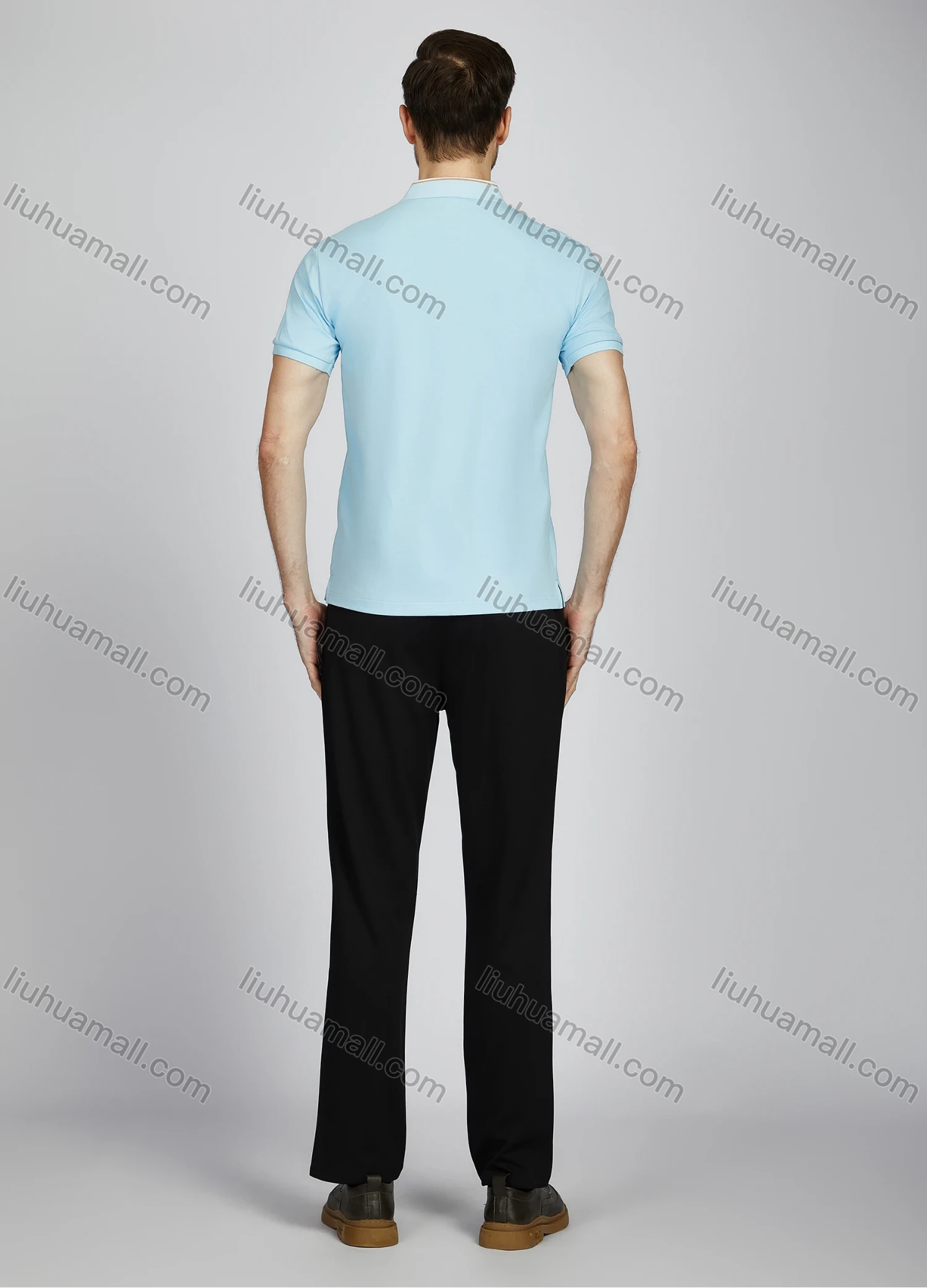 Wholesale Men's Casual Plain Short Sleeve Split Side Polo Shirt LF009# - Liuhuamall