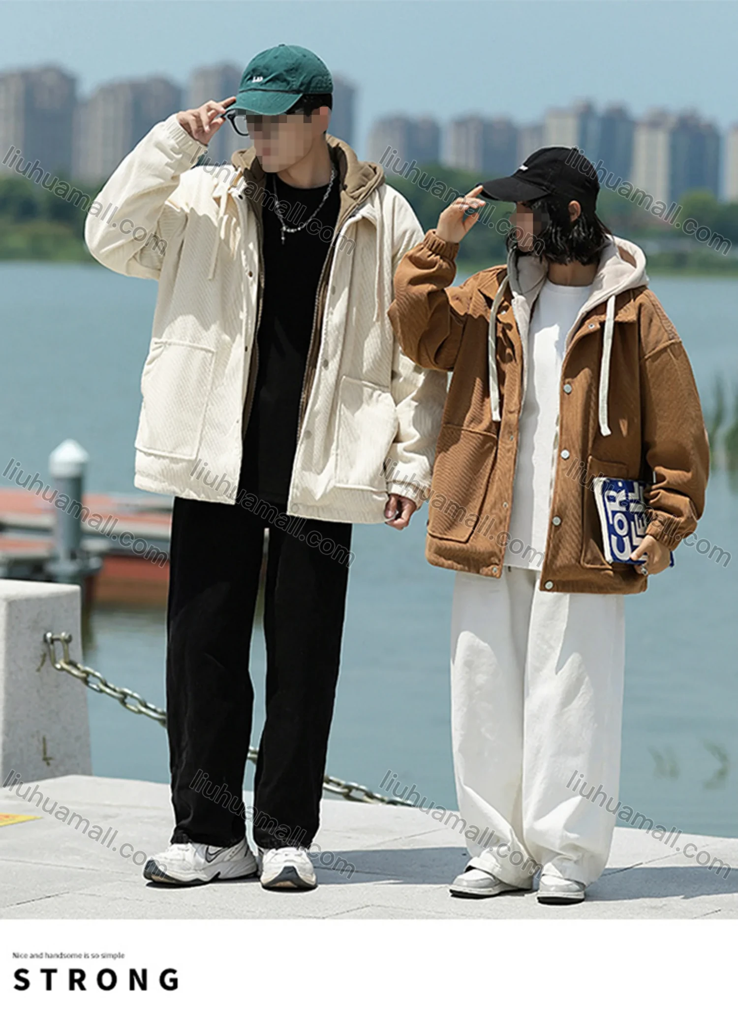 Wholesale Unisex Long Sleeve Corduroy Full Zip 2 in 1 Button Down Outdoor Hooded Jacket 6-2311# - Liuhuamall