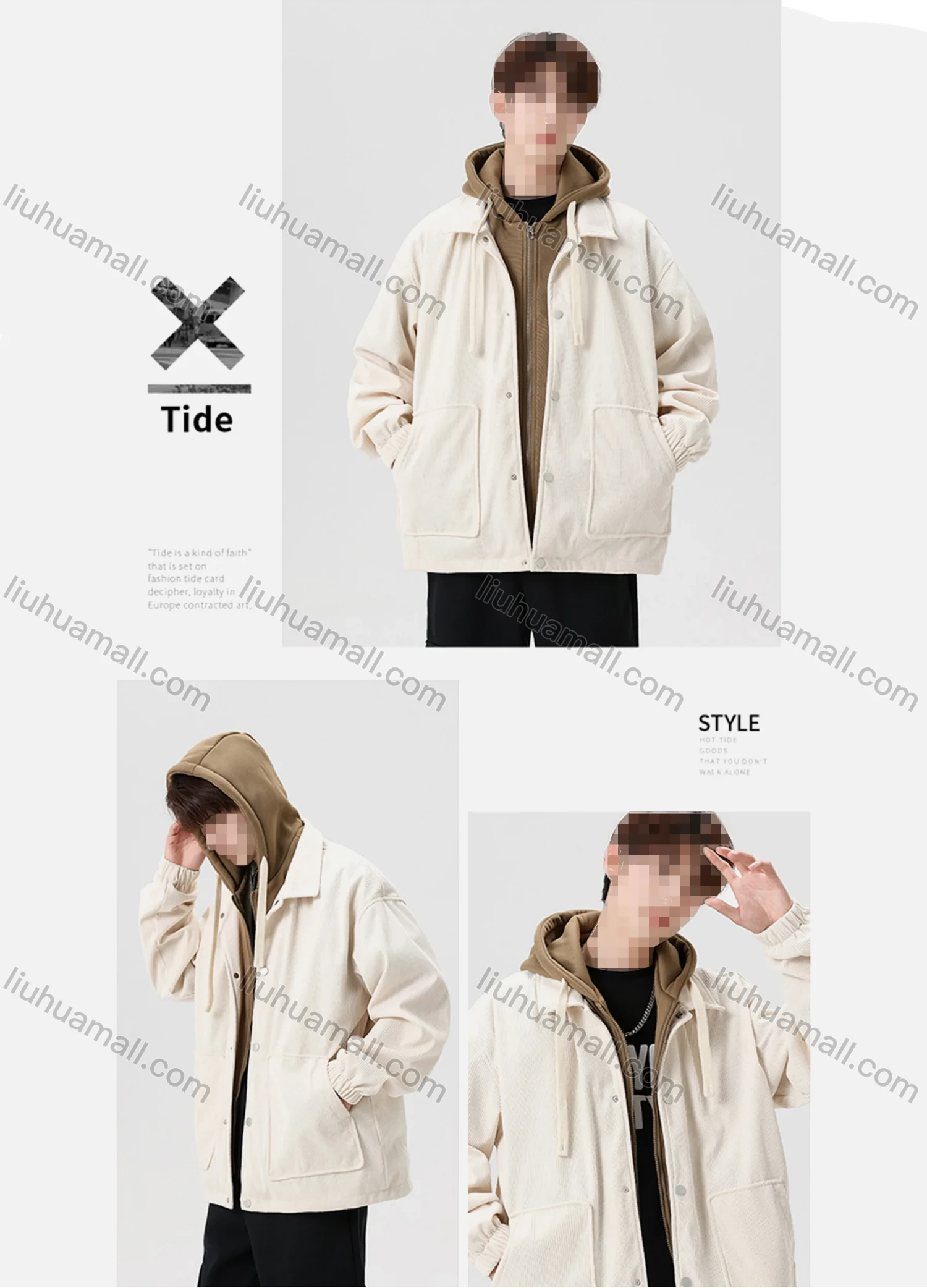 Wholesale Unisex Long Sleeve Corduroy Full Zip 2 in 1 Button Down Outdoor Hooded Jacket 6-2311# - Liuhuamall