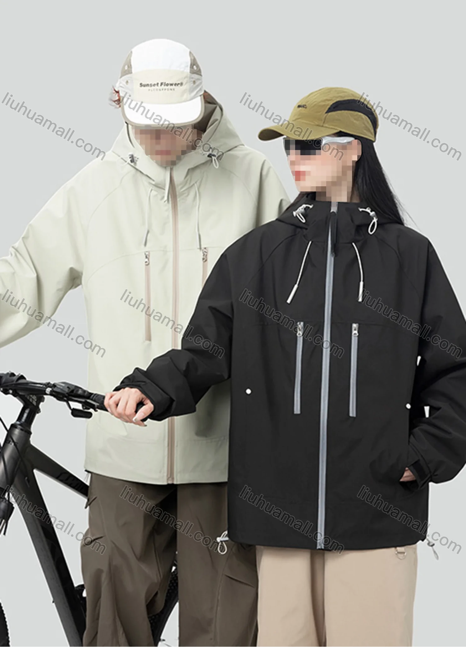 Wholesale Unisex Casual Plain Windproof Long Sleeve Zip Up Patch Pocket Hooded Drawstring Windbreaker Jacket 6-2698# - Liuhuamall