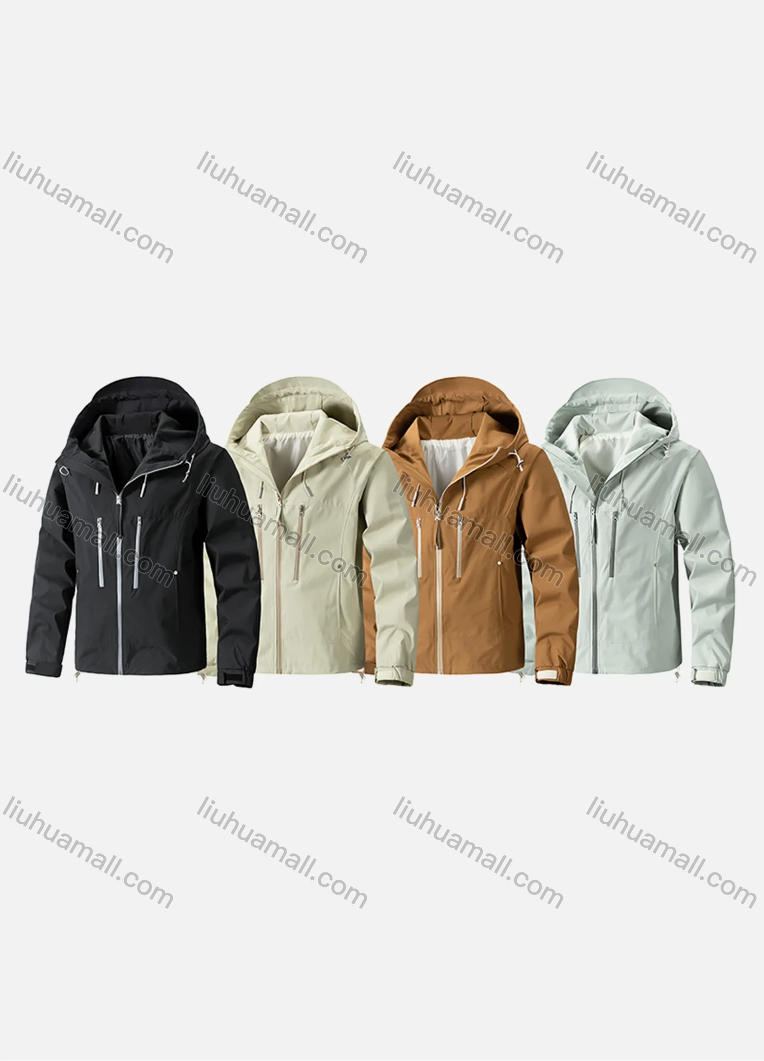 Wholesale Unisex Casual Plain Windproof Long Sleeve Zip Up Patch Pocket Hooded Drawstring Windbreaker Jacket 6-2698# - Liuhuamall