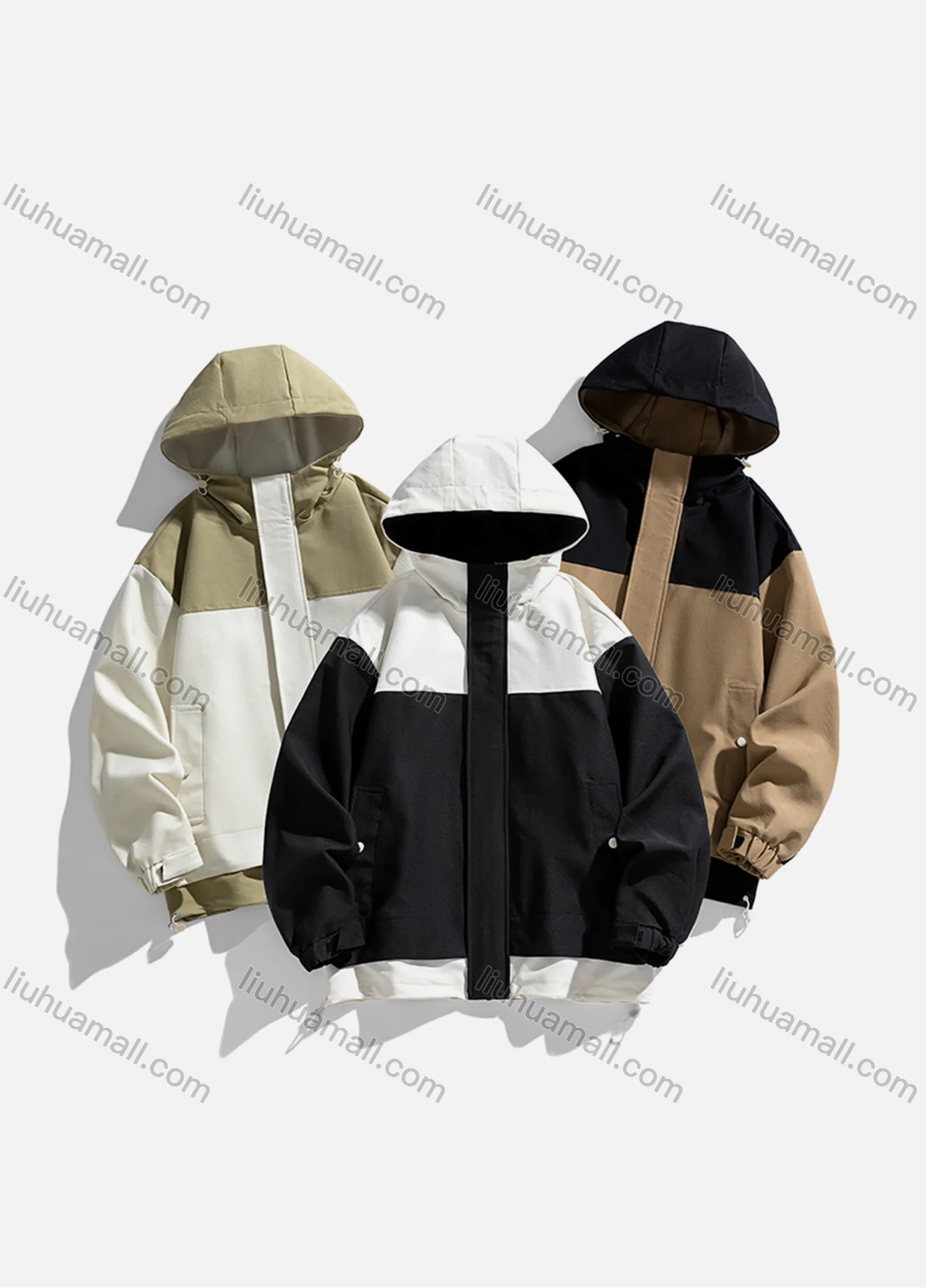 Wholesale Unisex Outdoor Colorblock Contrast Windproof Long Sleeve Patch Pocket Hooded Windbreaker Jacket B1918# - Liuhuamall
