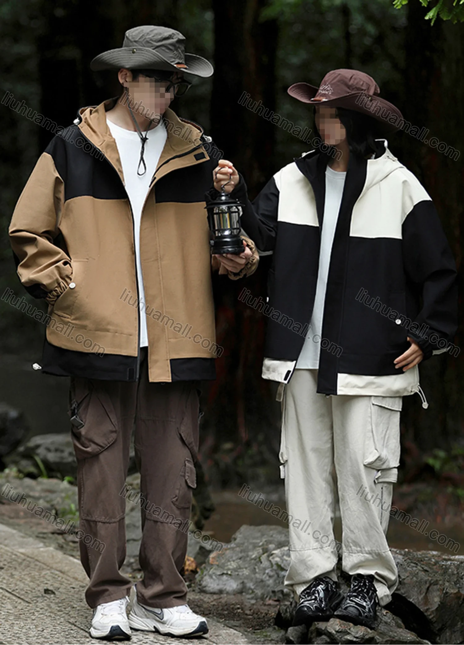 Wholesale Unisex Outdoor Colorblock Contrast Windproof Long Sleeve Patch Pocket Hooded Windbreaker Jacket B1918# - Liuhuamall