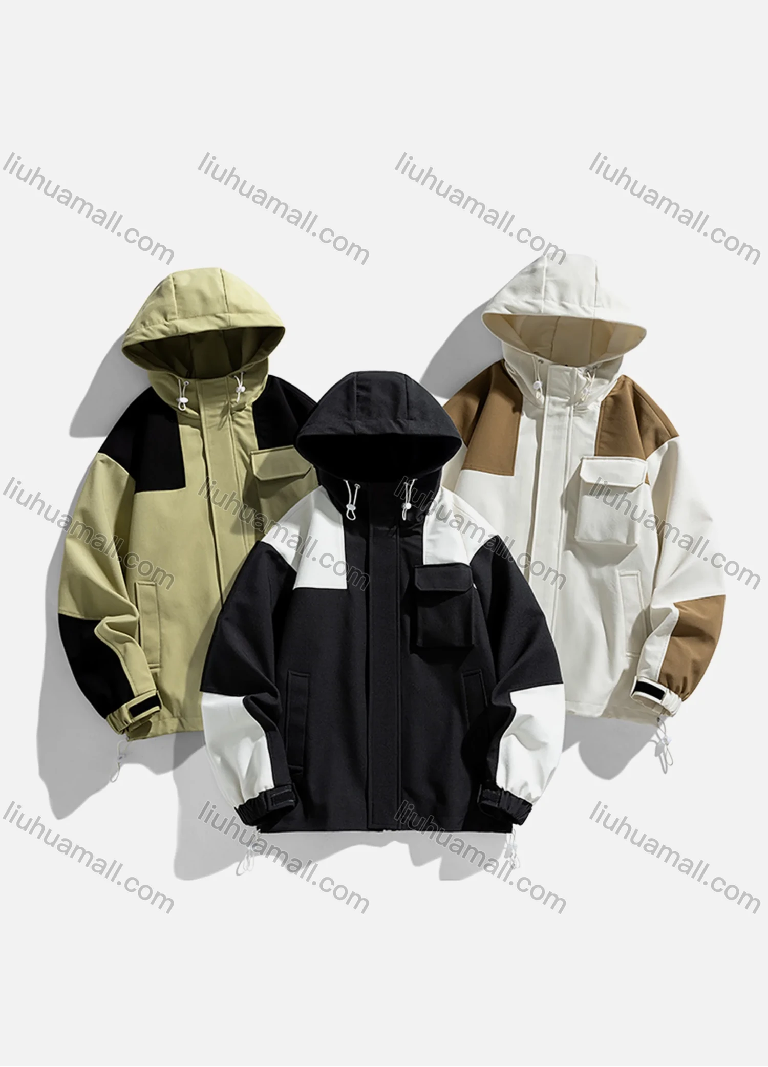 Wholesale Unisex Outdoor Colorblock Contrast Windproof Long Sleeve Flap Pockets Hooded Windbreaker Jacket B1978# - Liuhuamall