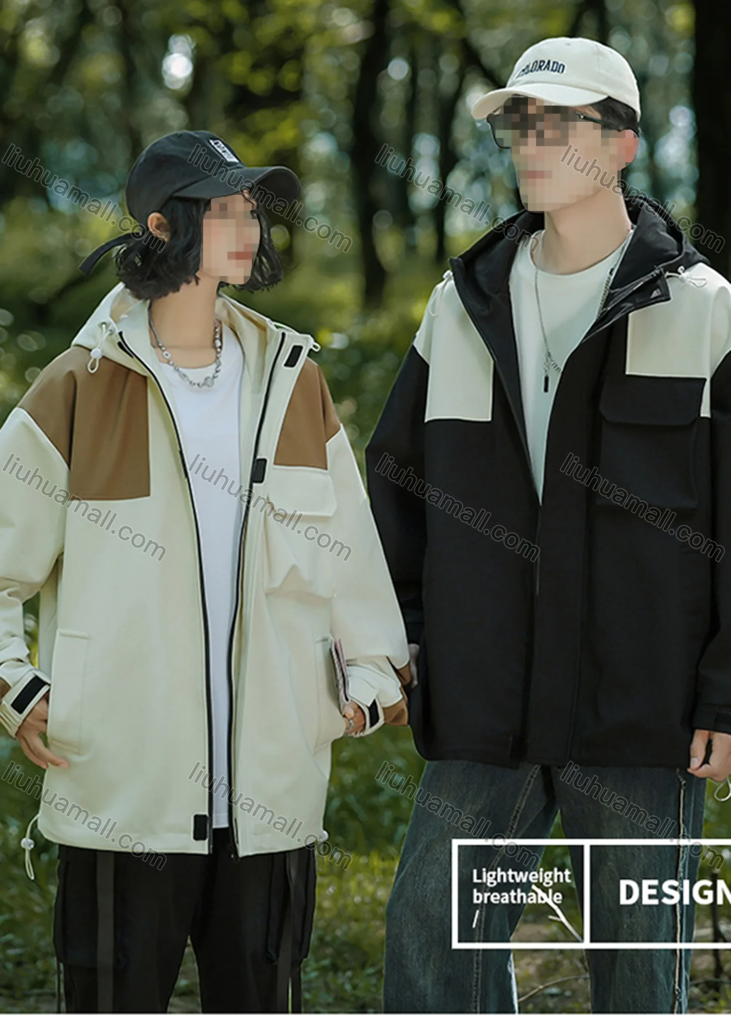 Wholesale Unisex Outdoor Colorblock Contrast Windproof Long Sleeve Flap Pockets Hooded Windbreaker Jacket B1978# - Liuhuamall