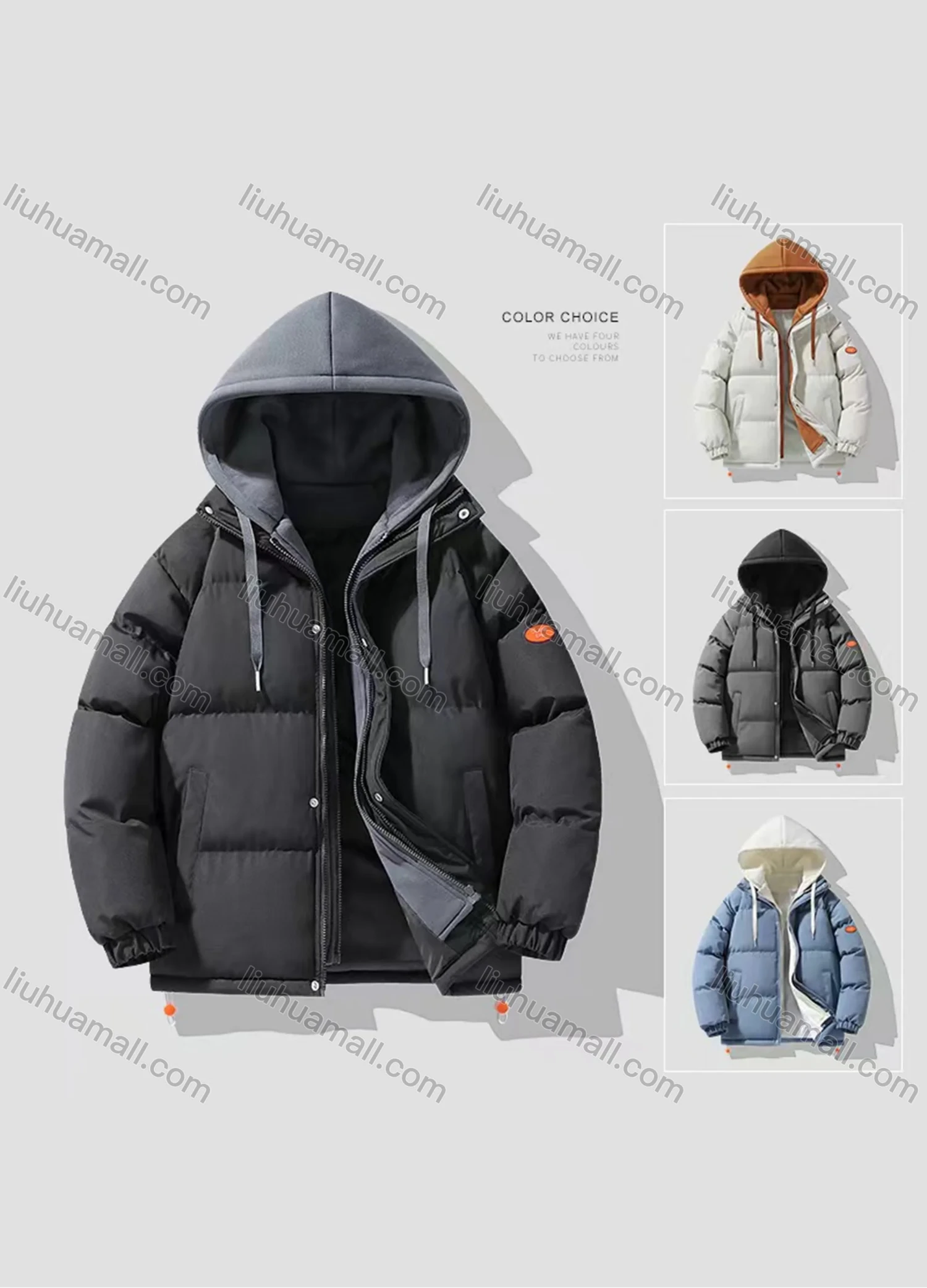 Wholesale Men's Casual Plain 2 in 1 Hooded Patch Pocket Drawstring Cotton-Padded Puffer Jacket 6-2398# - Liuhuamall
