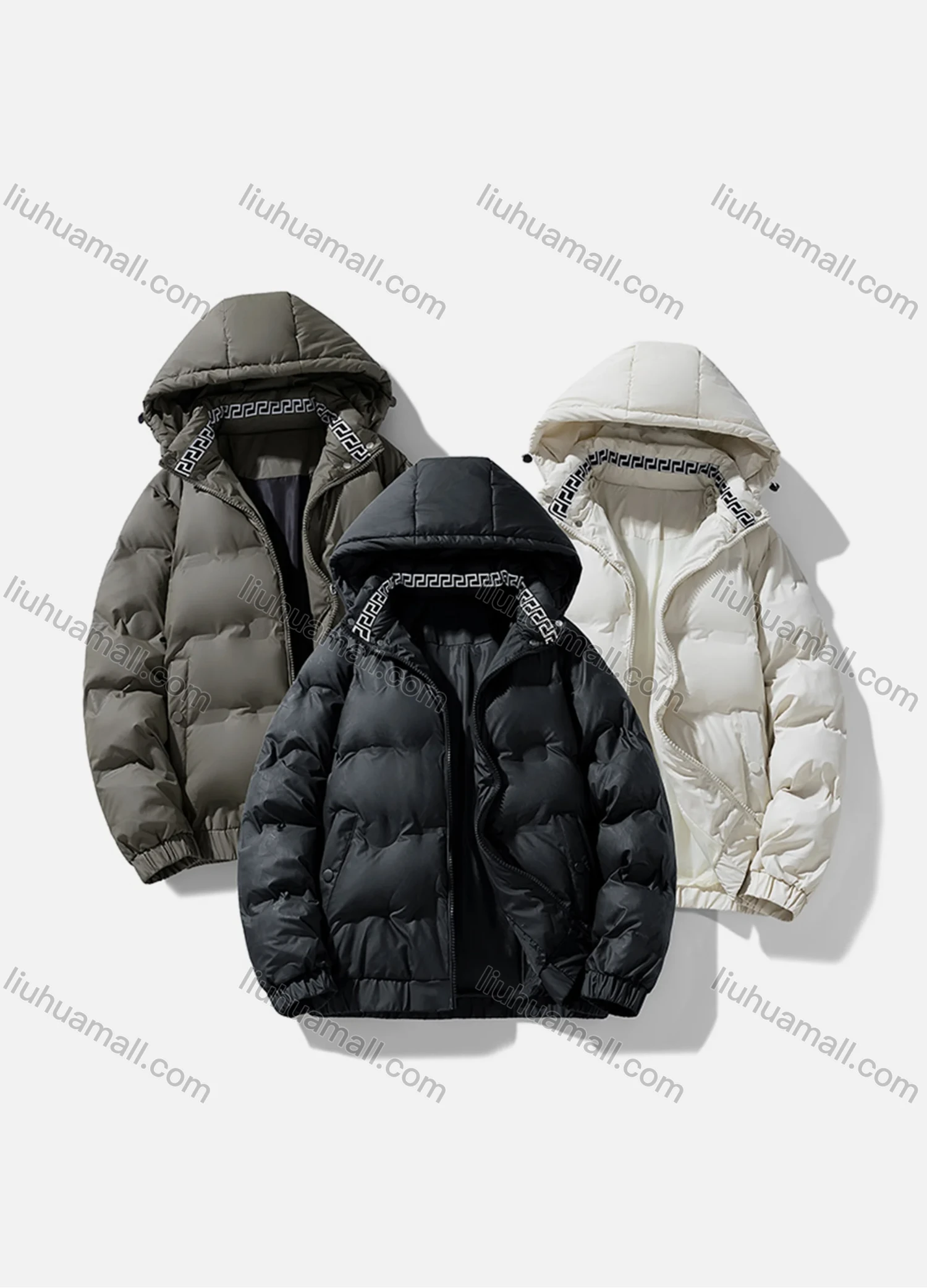 Wholesale Men's Casual Plain Hooded Patch Pocket Zip Up Cotton-Padded Puffer Jacket 6-2616# - Liuhuamall
