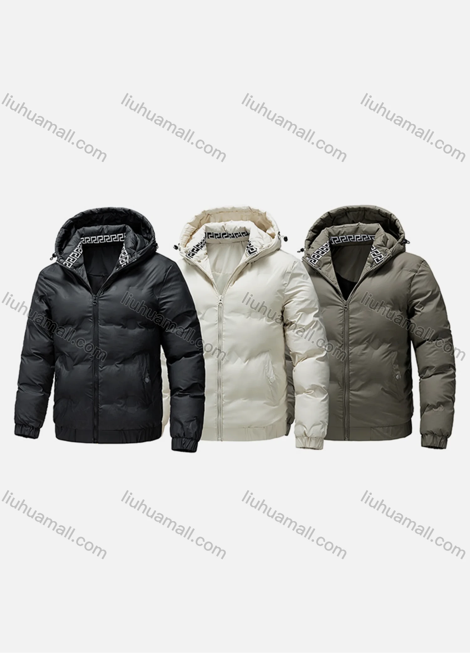 Wholesale Men's Casual Plain Hooded Patch Pocket Zip Up Cotton-Padded Puffer Jacket 6-2616# - Liuhuamall