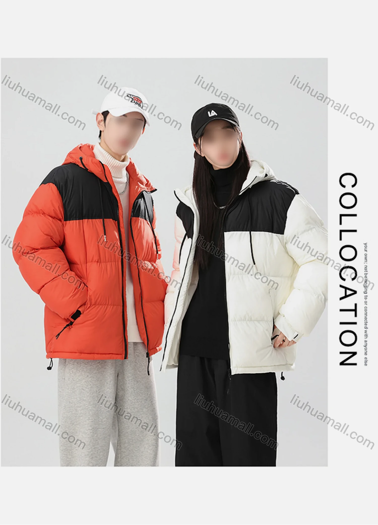 Wholesale Men's Casual Colorblock Hooded Drawstring Patch Pocket Zip Up Cotton-Padded Puffer Jacket 6-9988# - Liuhuamall