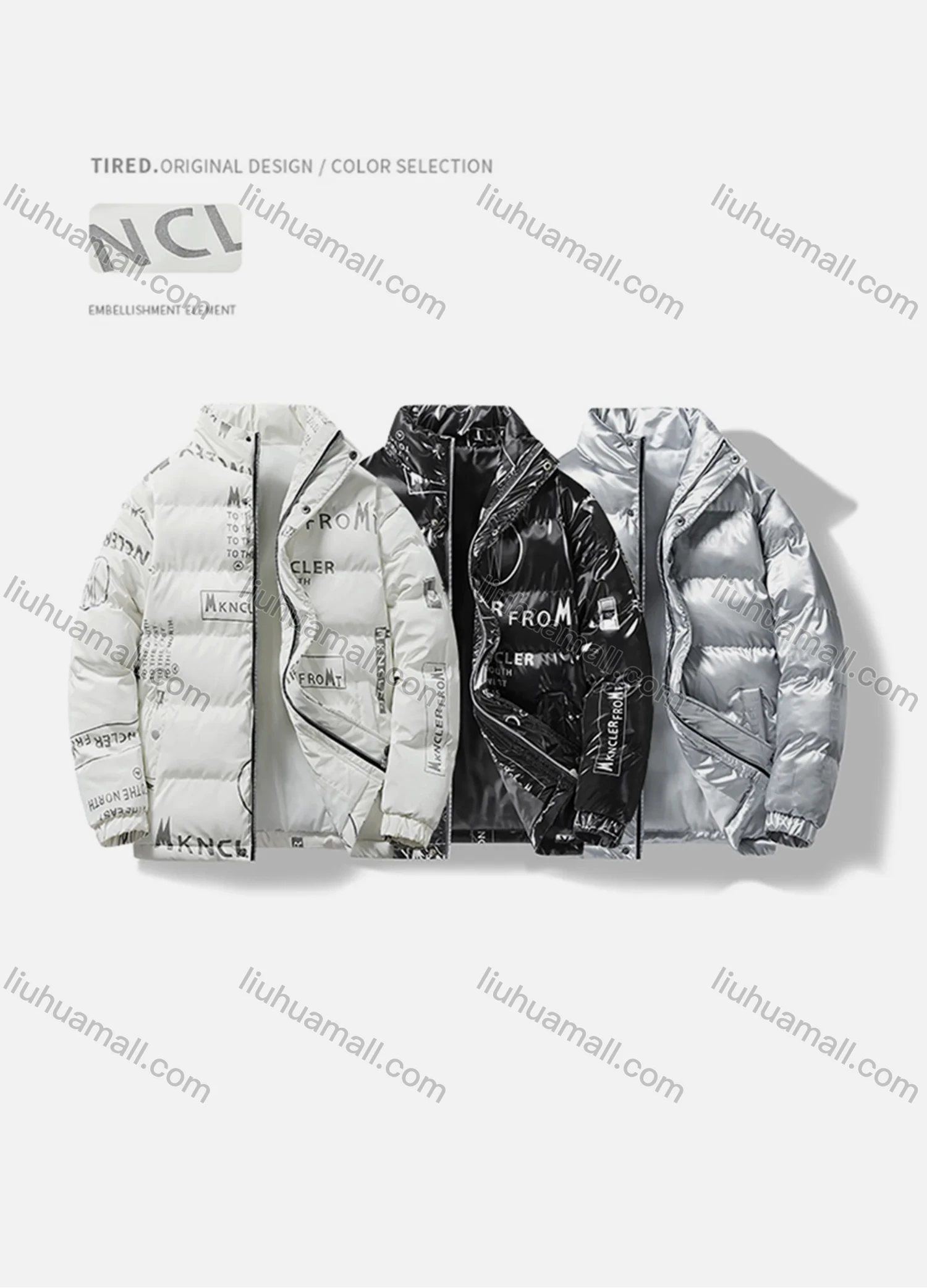 Wholesale Men's Fashion Letter Stand Collar Patch Pocket Zip Up Cotton-Padded Puffer Jacket 899# - Liuhuamall