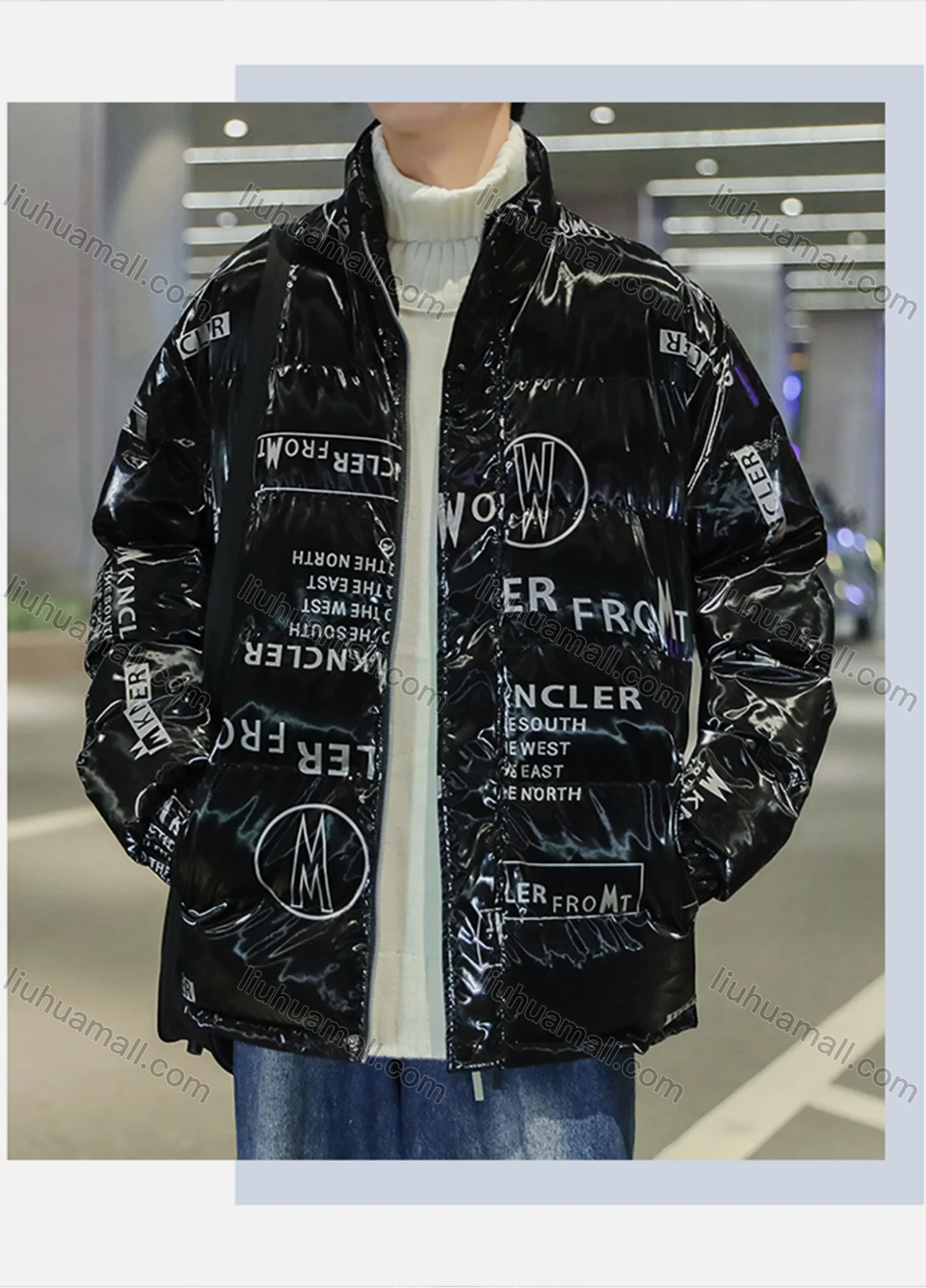 Wholesale Men's Fashion Letter Stand Collar Patch Pocket Zip Up Cotton-Padded Puffer Jacket 899# - Liuhuamall