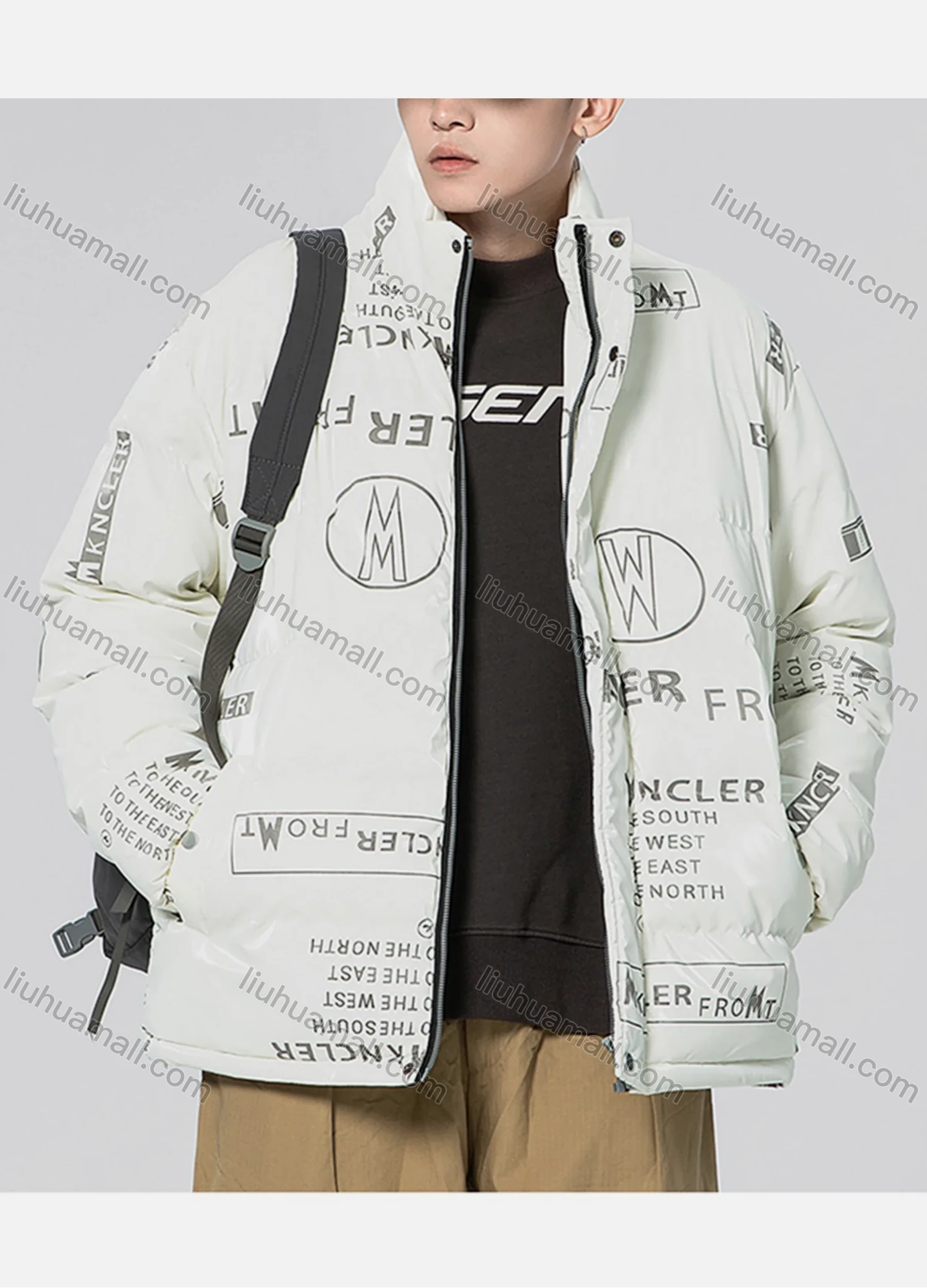 Wholesale Men's Fashion Letter Stand Collar Patch Pocket Zip Up Cotton-Padded Puffer Jacket 899# - Liuhuamall