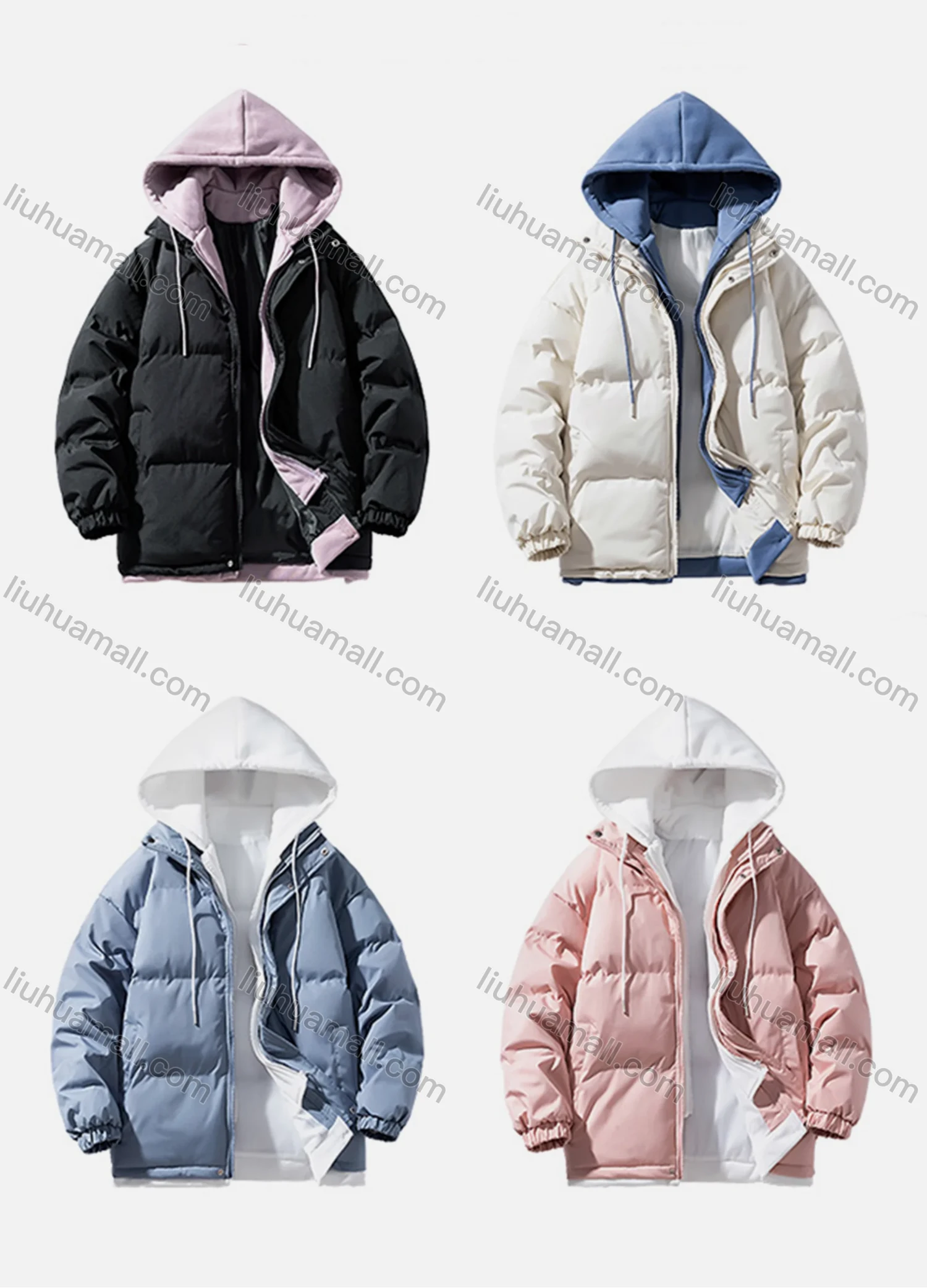 Wholesale Men's Casual Plain 2 in 1 Hooded Patch Pocket Drawstring Cotton-Padded Puffer Jacket 2209# - Liuhuamall