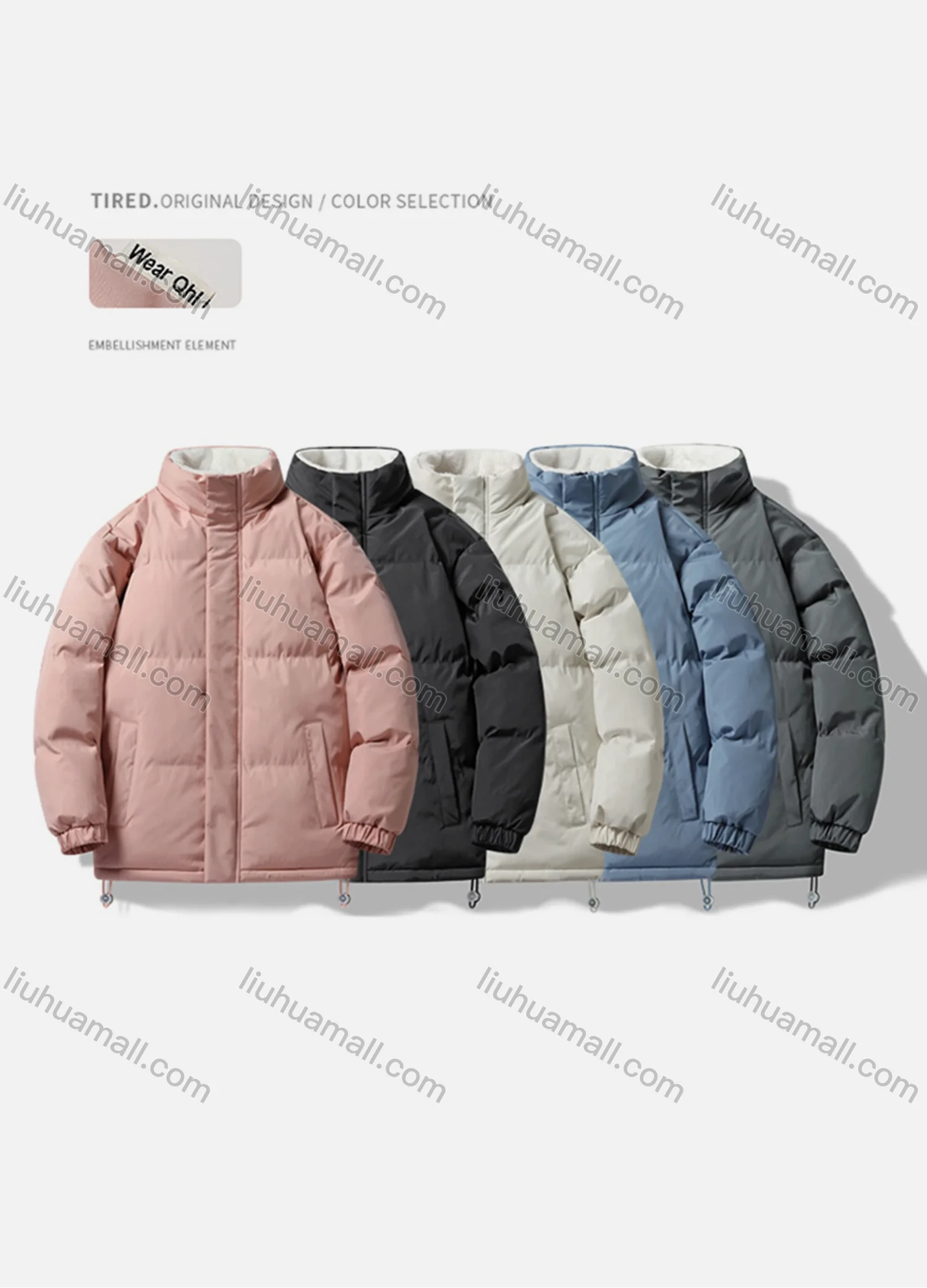 Wholesale Men's Casual Plain Stand Collar Patch Pocket Zip Up Cotton-Padded Puffer Jacket 9001# - Liuhuamall